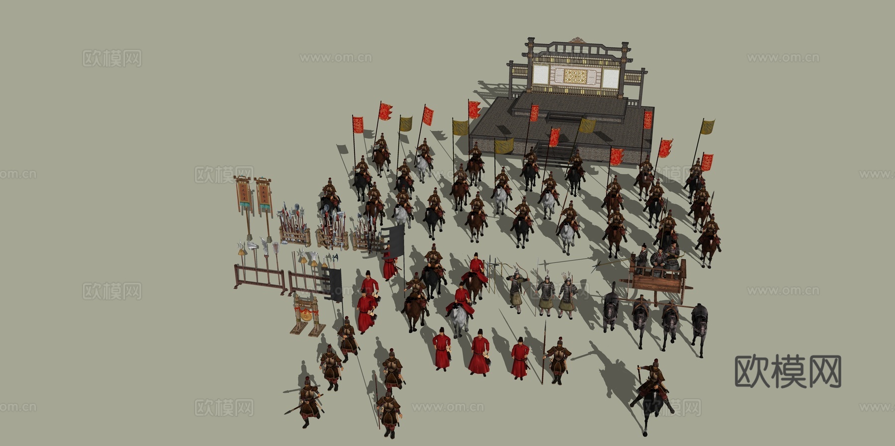 怀旧复古兵马俑博物馆马车su模型