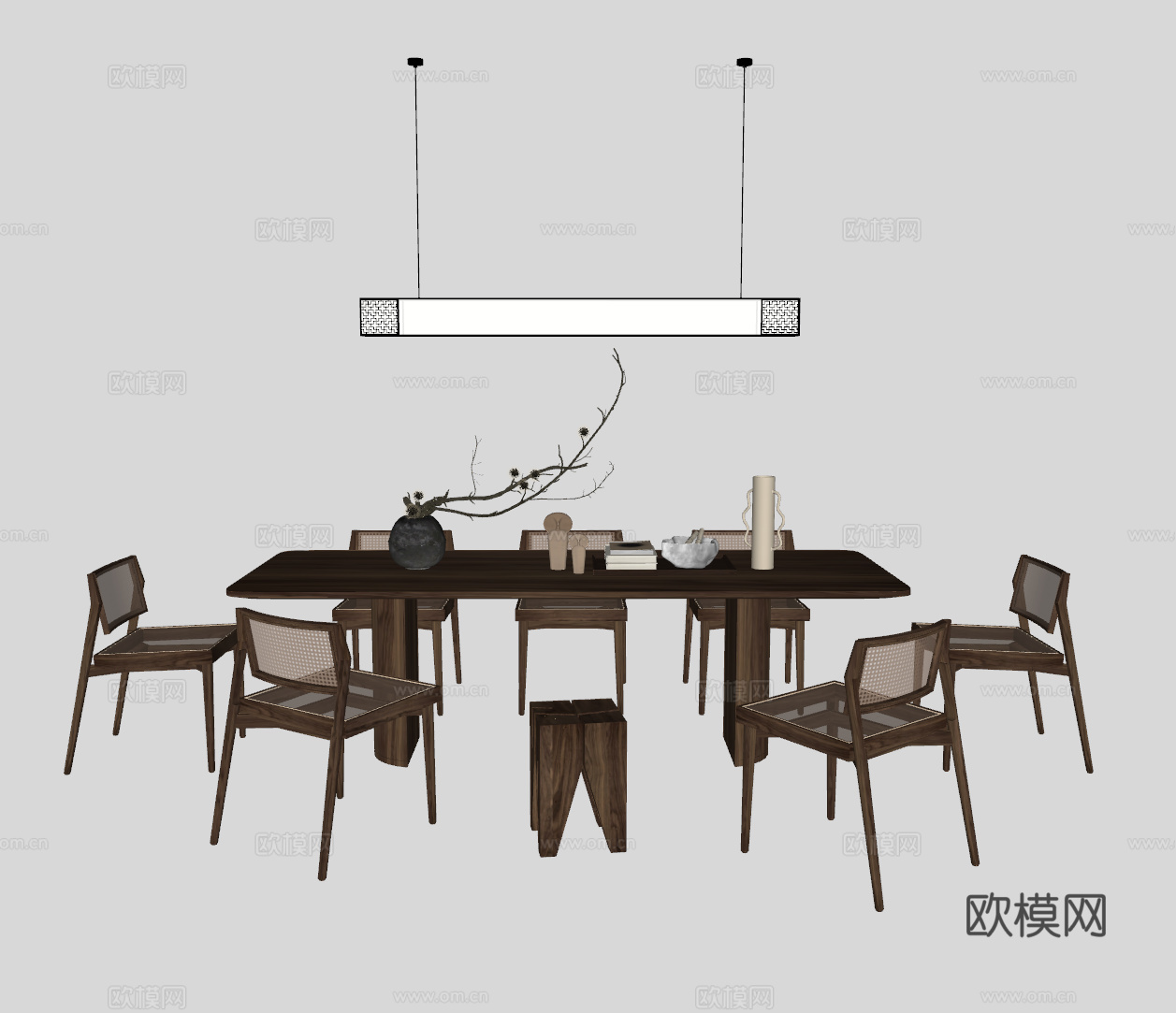 中古风餐桌书桌su模型