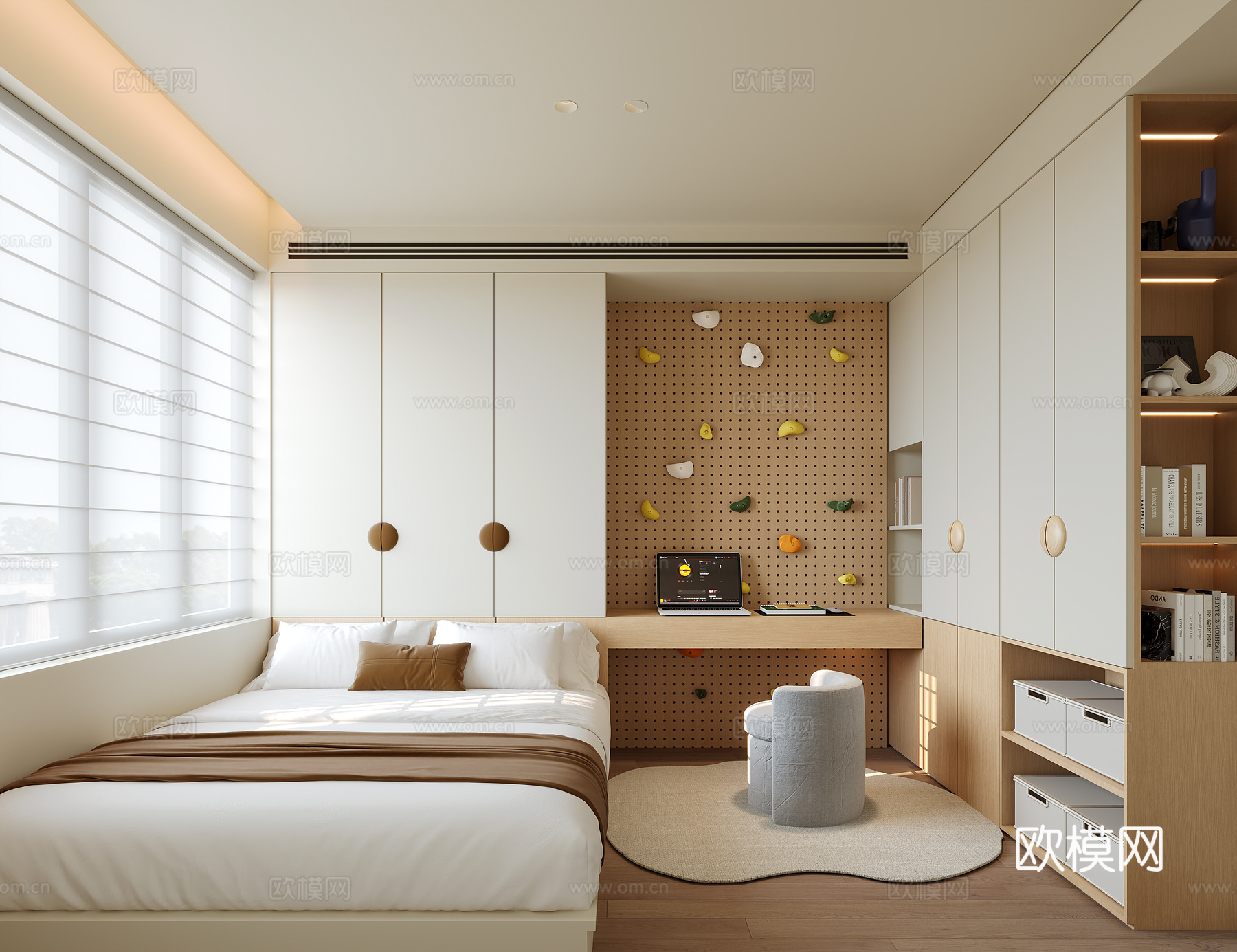 原木风榻榻米卧室su模型