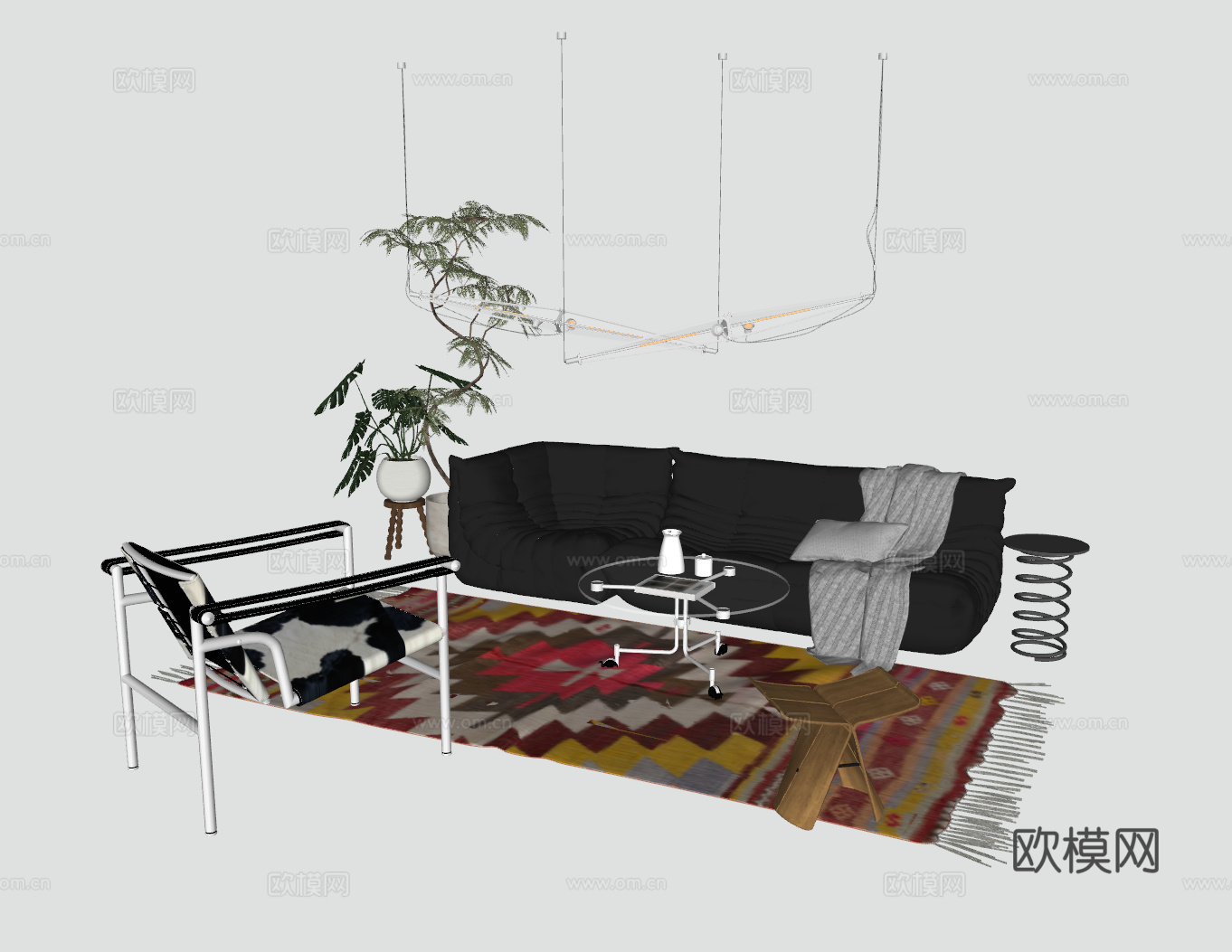 现代客厅组合沙发su模型