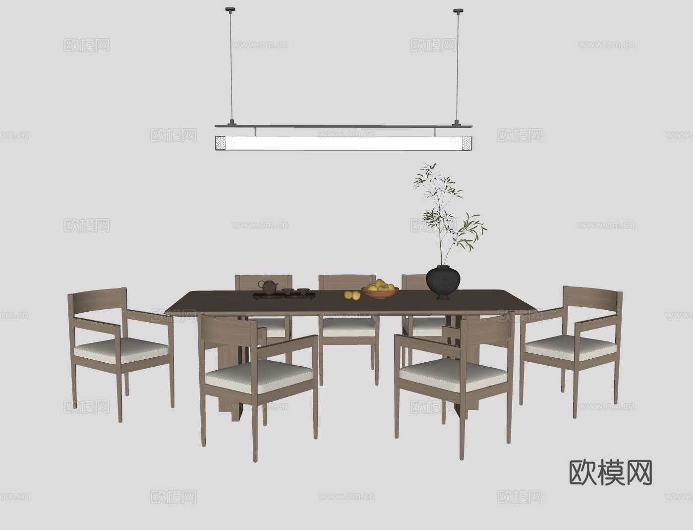 中古风餐桌书桌su模型