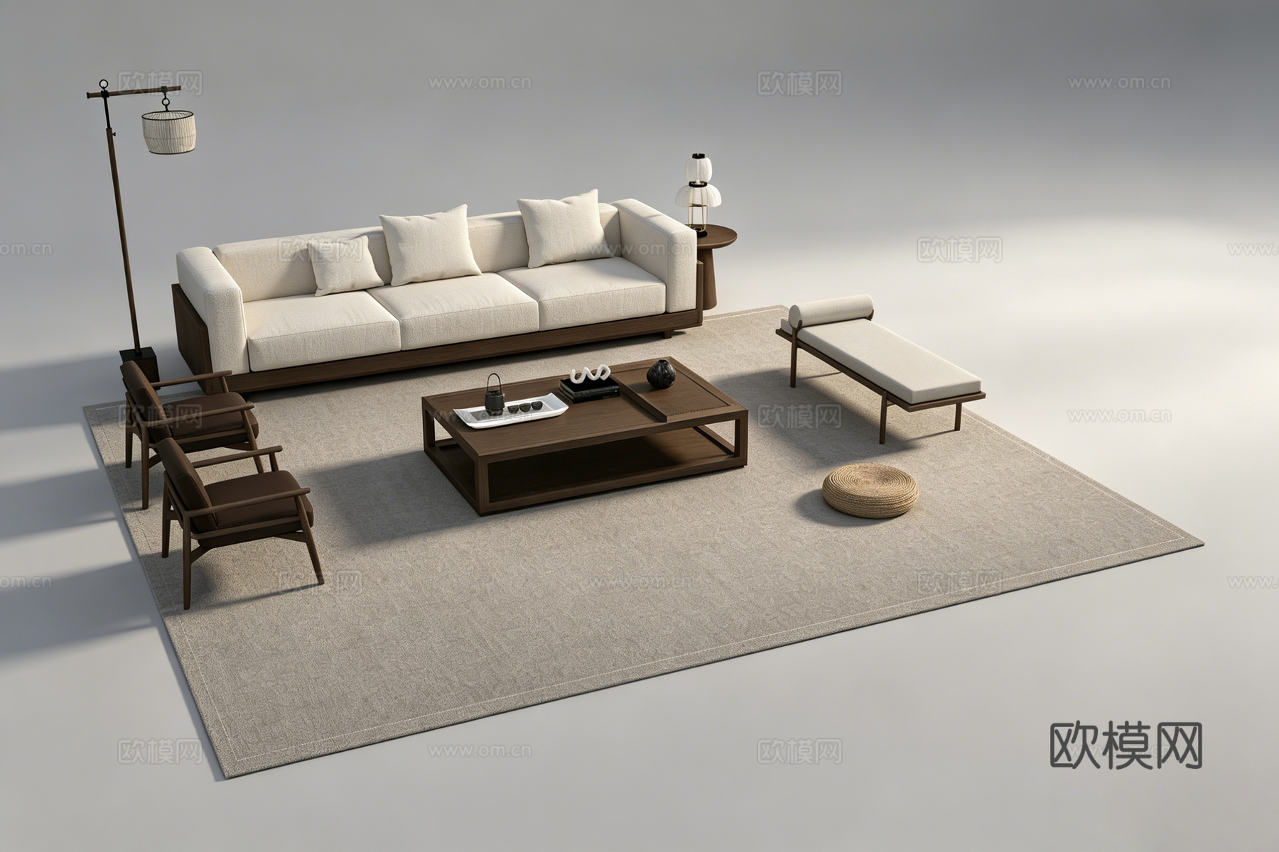 新中式客厅沙发组合su模型