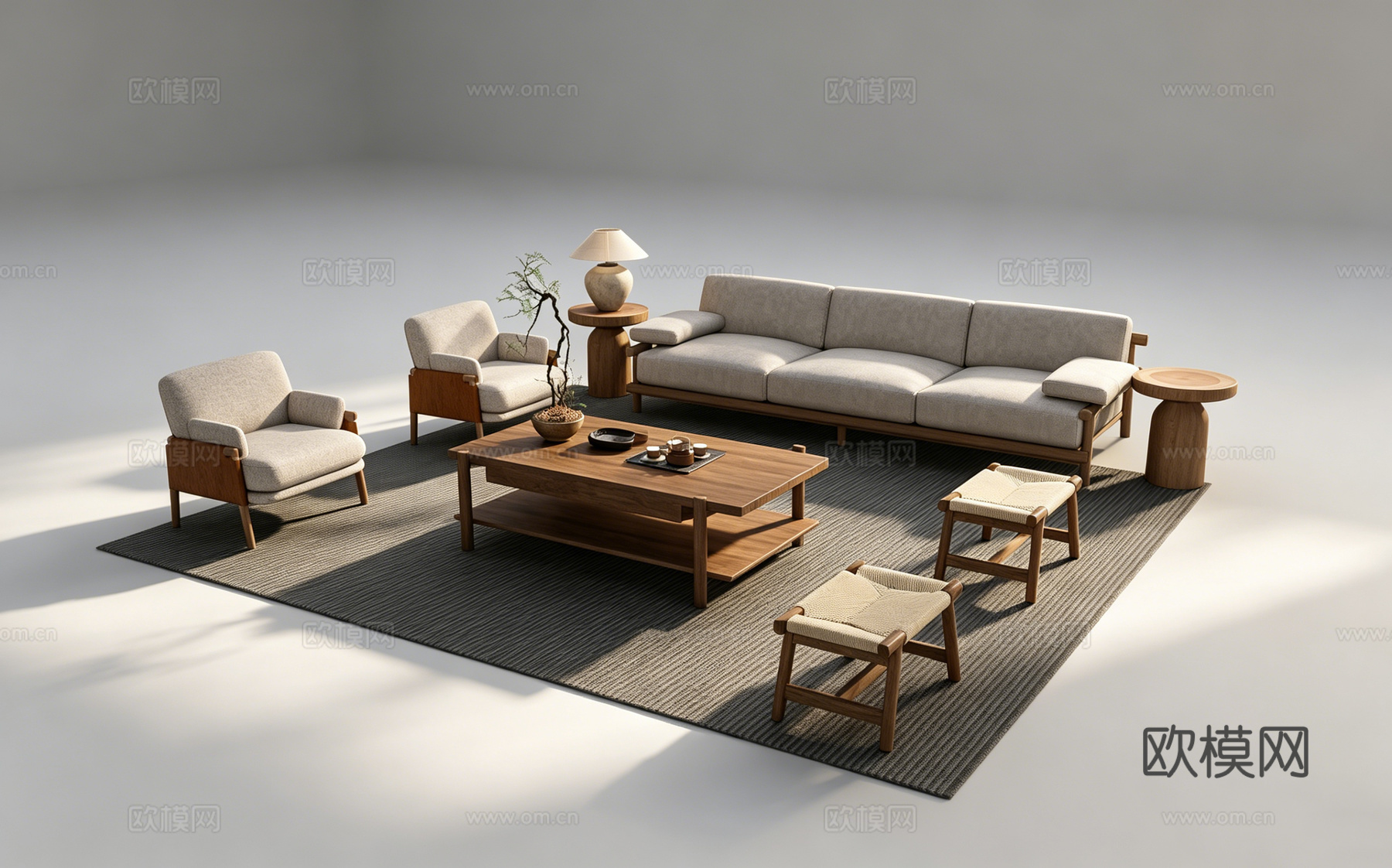 中古风沙发组合su模型