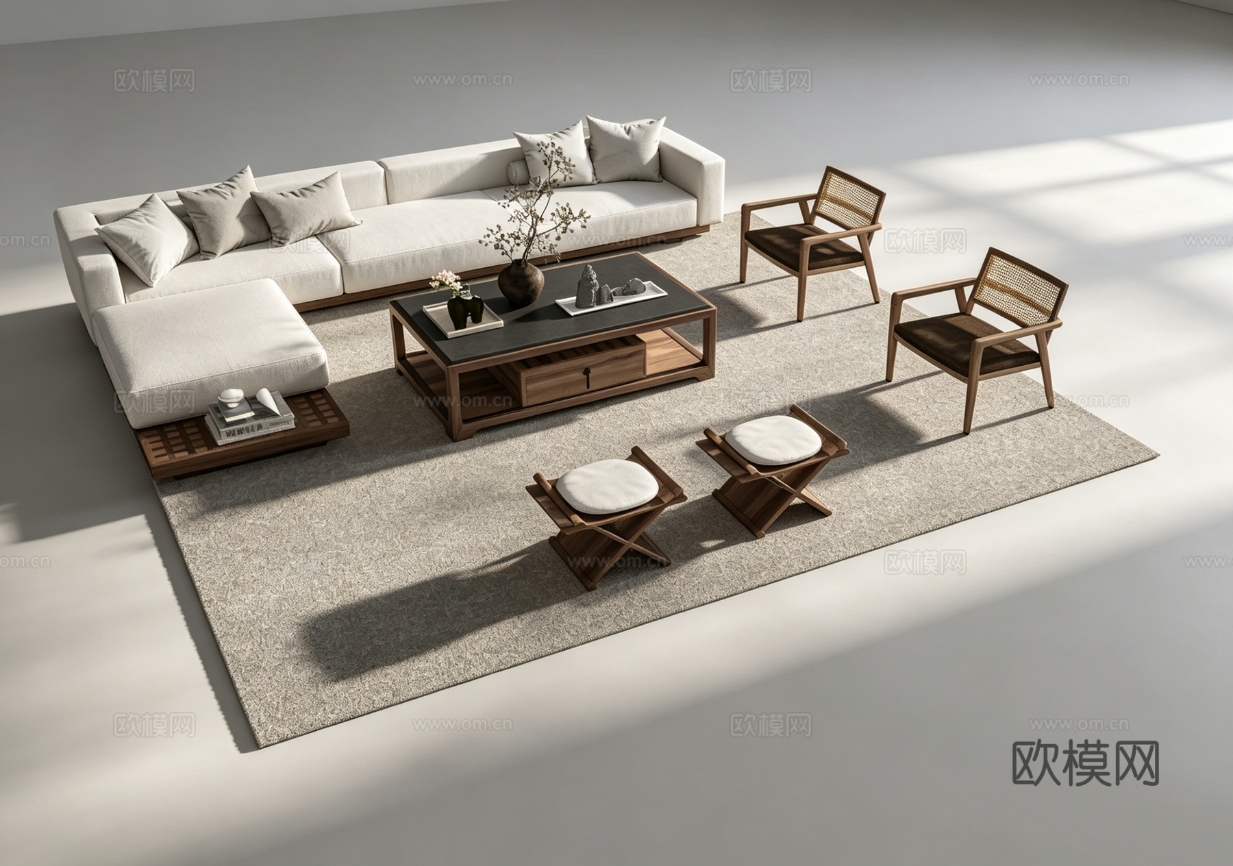 侘寂客厅沙发组合su模型