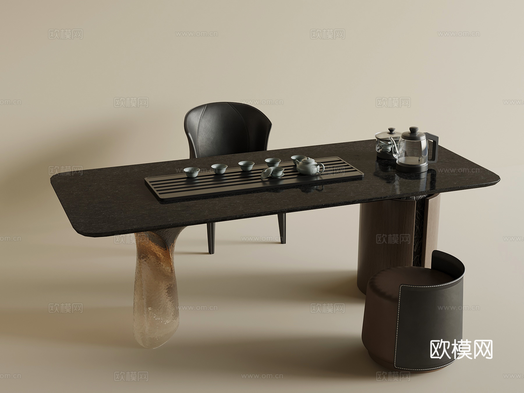 现代小茶台 茶桌椅su模型