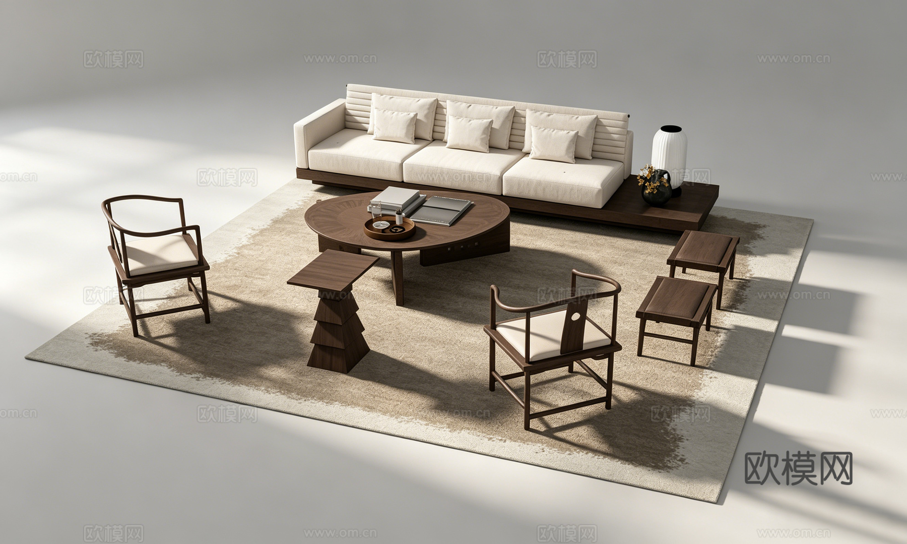 新中式客厅沙发组合su模型