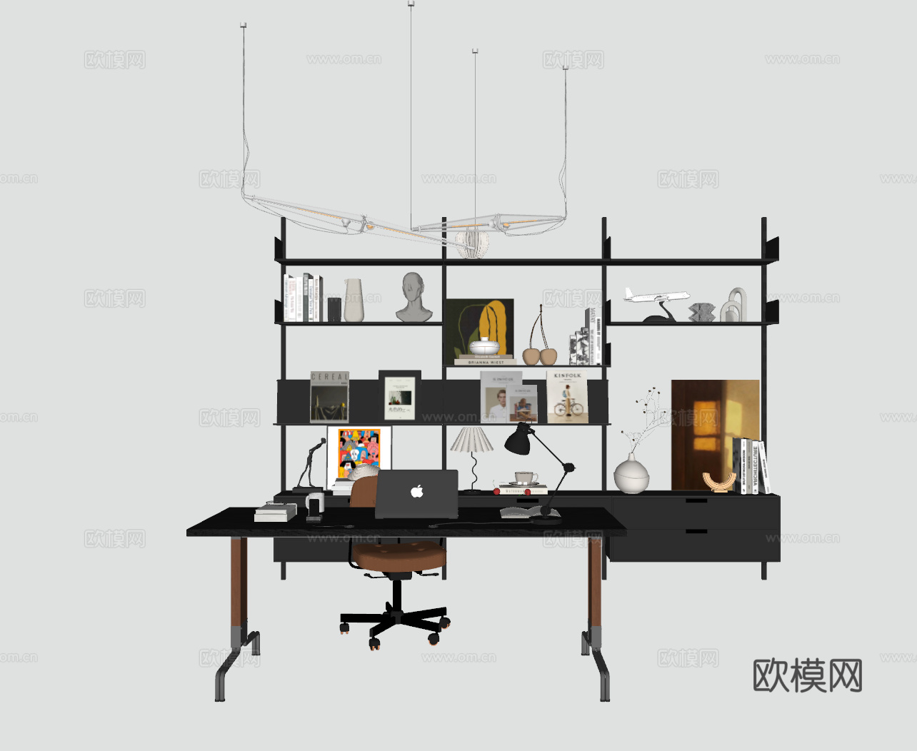 现代书桌书架su模型