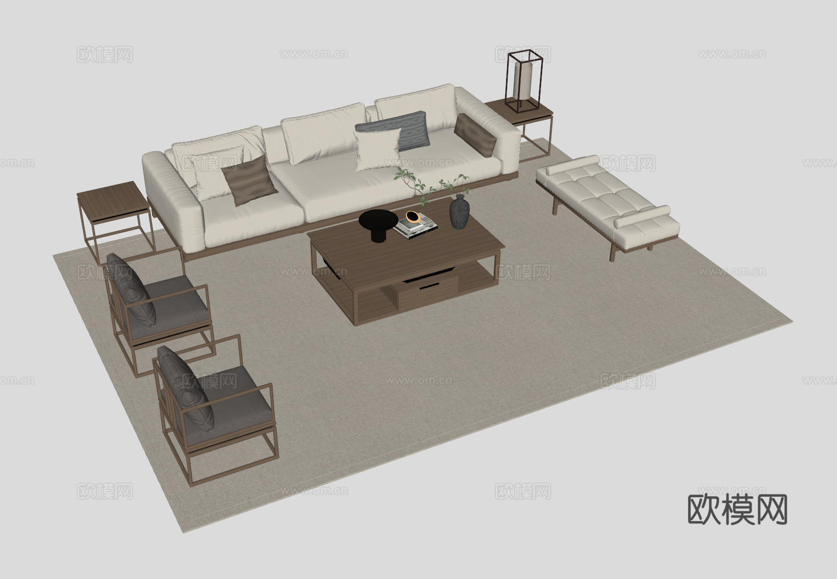 新中式客厅沙发组合su模型
