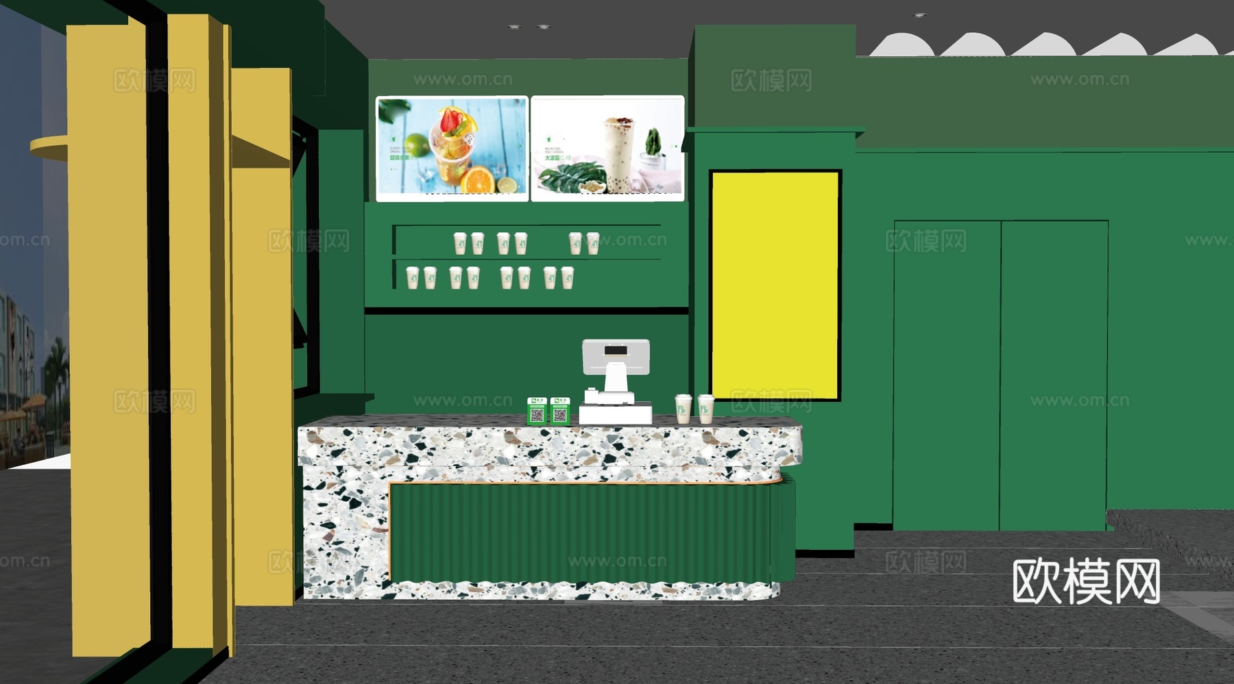 现代清新奶茶店 咖啡厅 水吧台操作台su模型