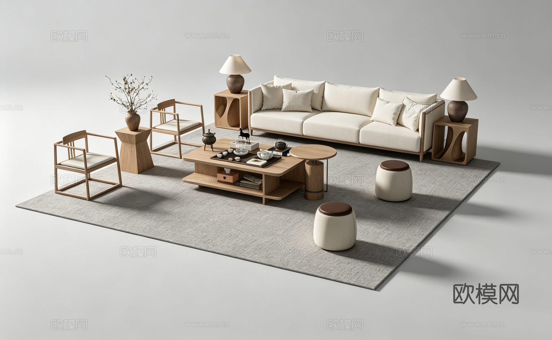 新中式客厅沙发组合su模型