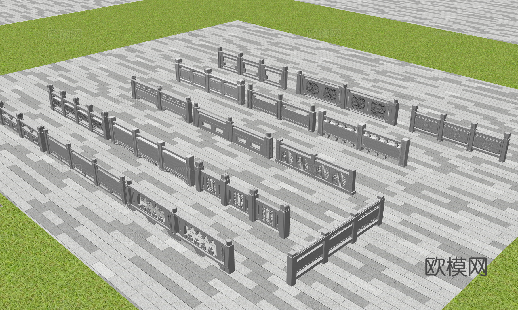 最全中式石栏杆su模型