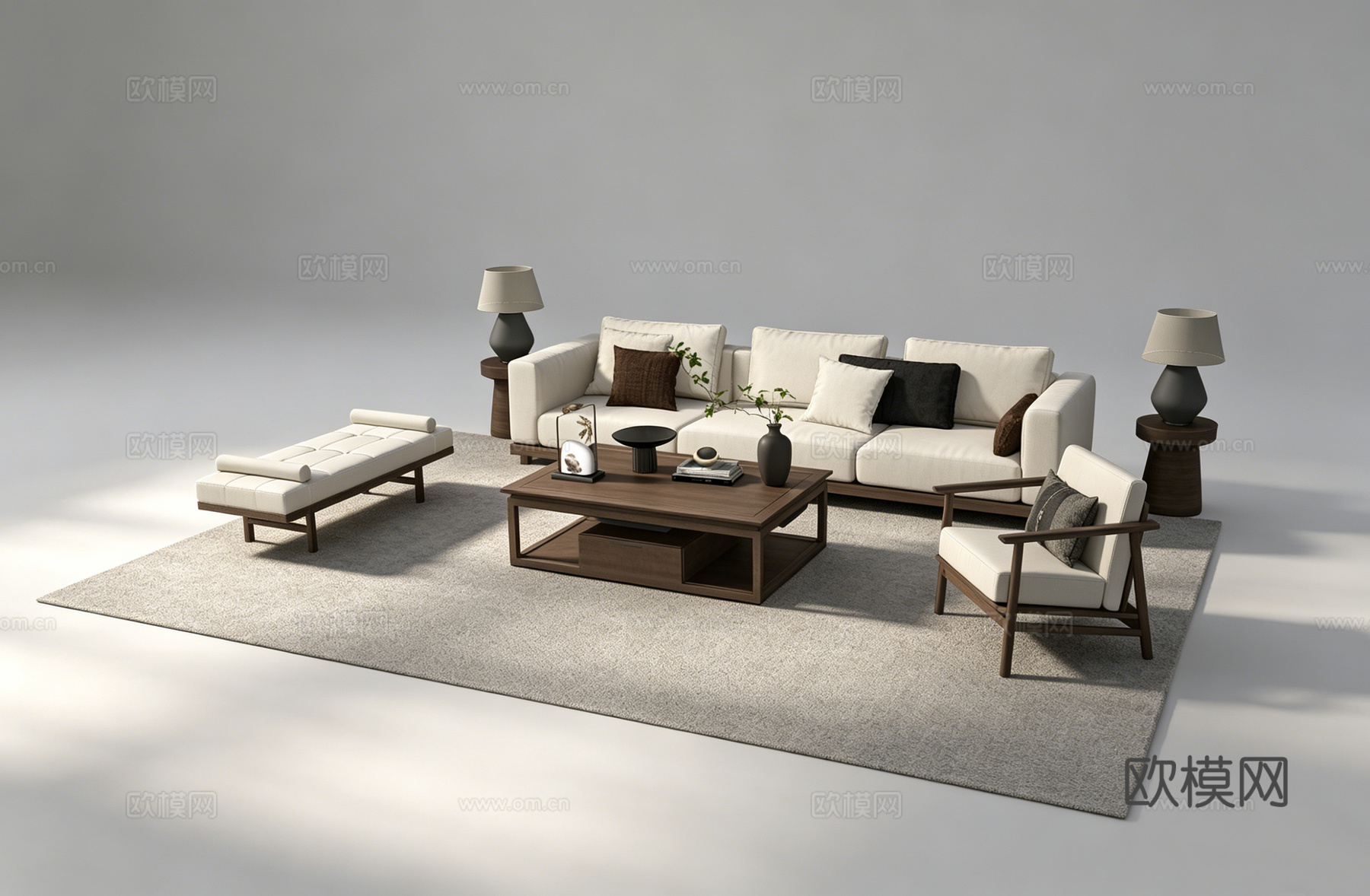 新中式客厅沙发组合su模型