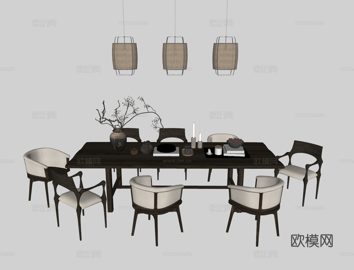 中古风餐桌su模型
