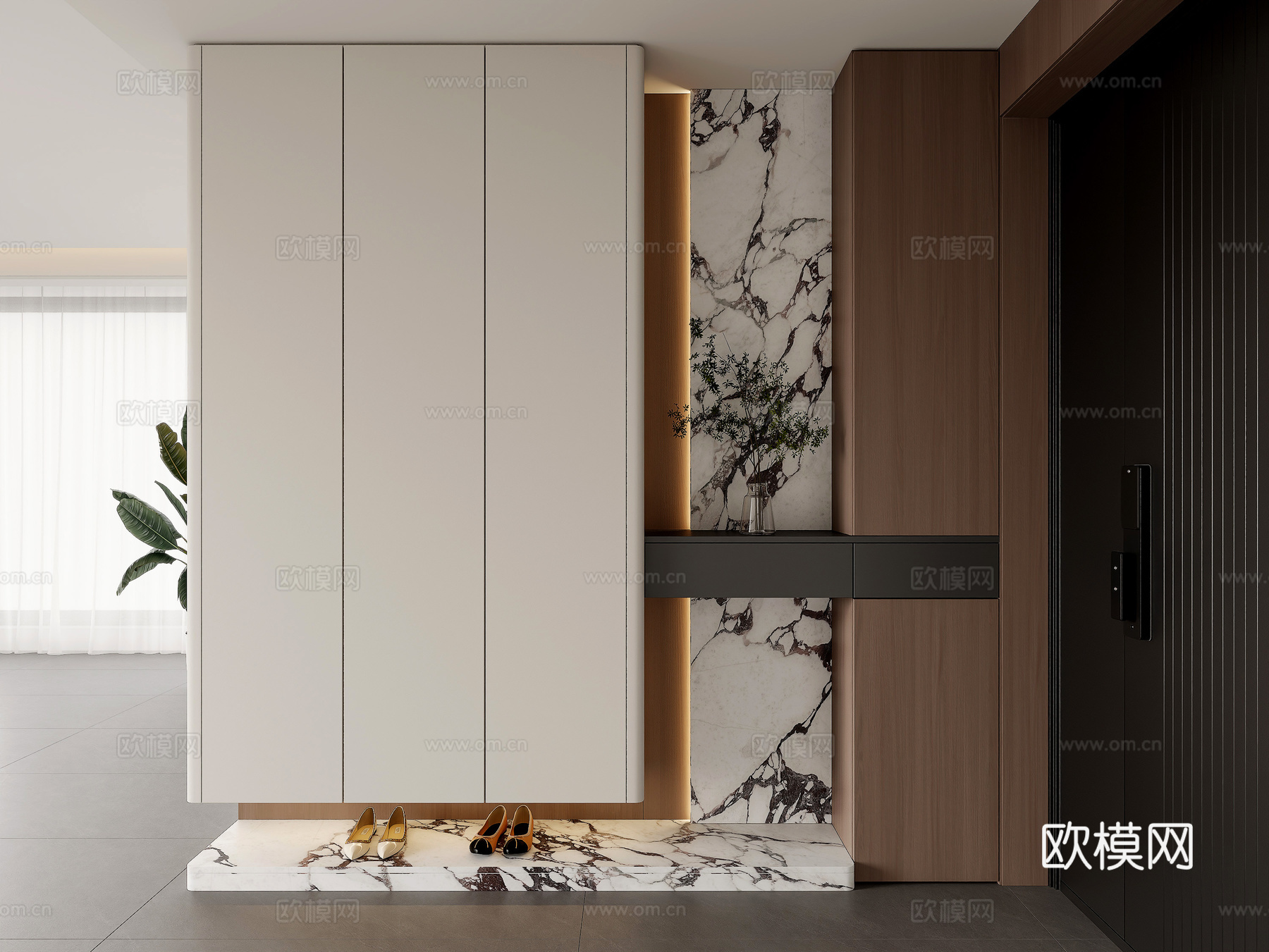 现代鞋柜 入户玄关鞋柜 玄关柜su模型