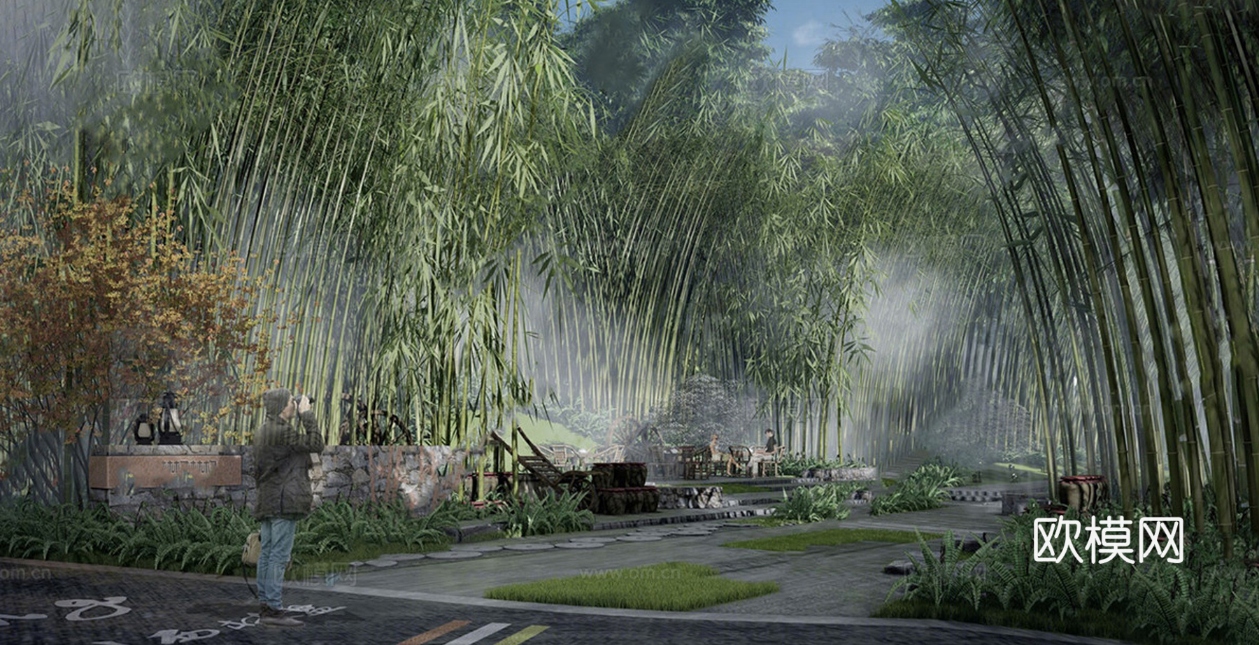 竹林夹道 竹林景观 乡村景观 文旅景观su模型