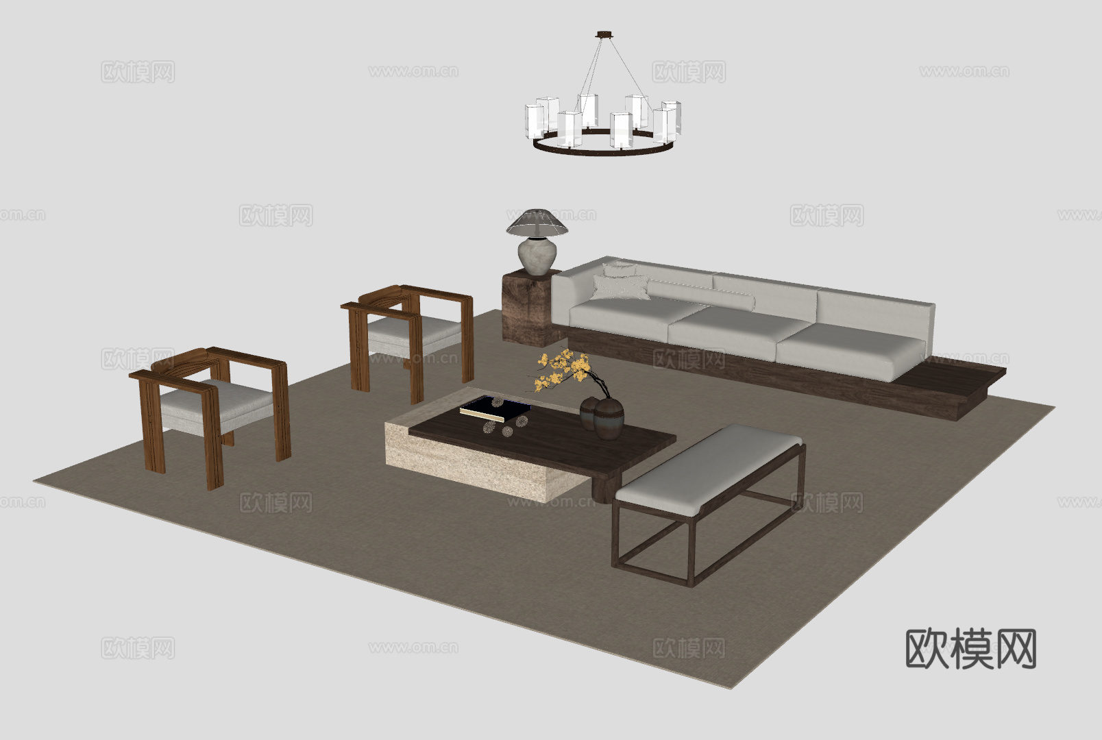 中古风客厅沙发组合su模型