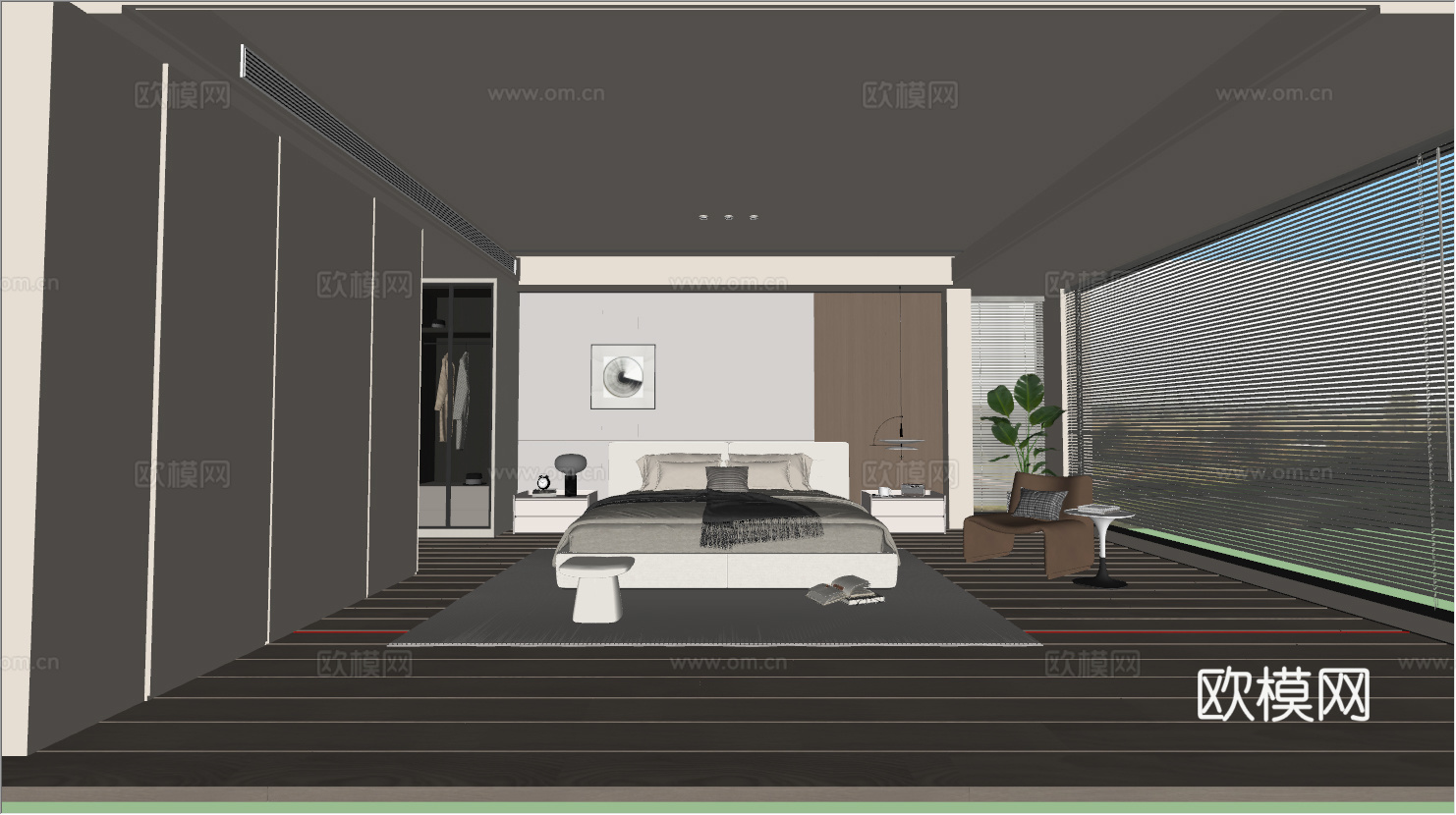 室内家装 卧室 家具 床 别墅 新中式 现代su模型