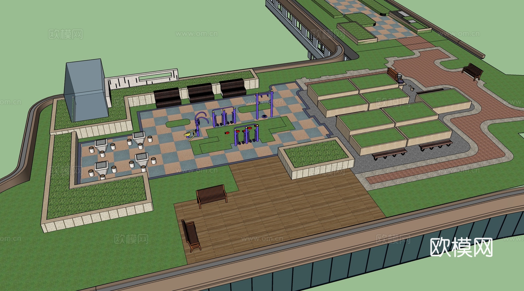 现代乡村菜园景观 康养景观公园su模型