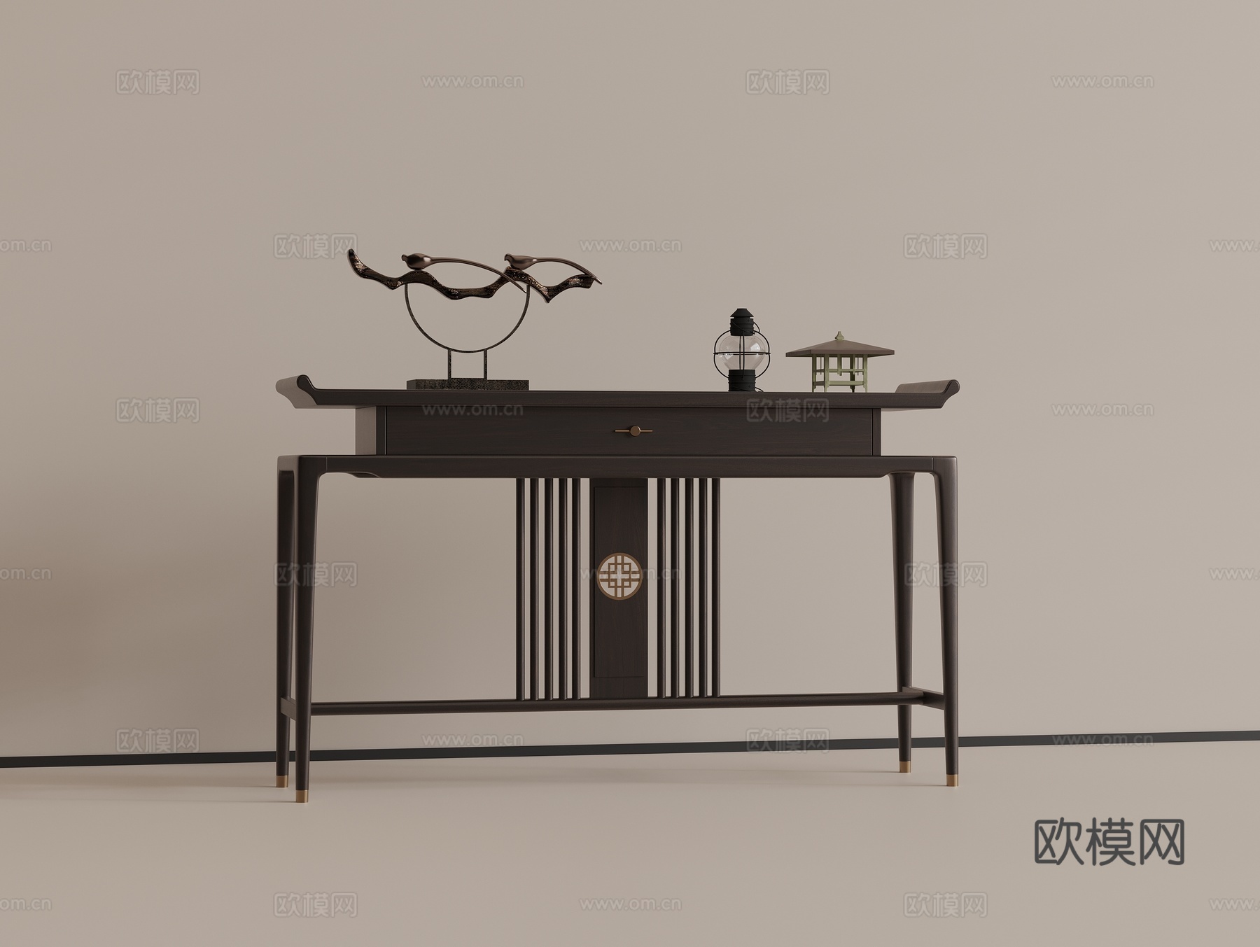 中式玄关端景台 饰品摆件su模型