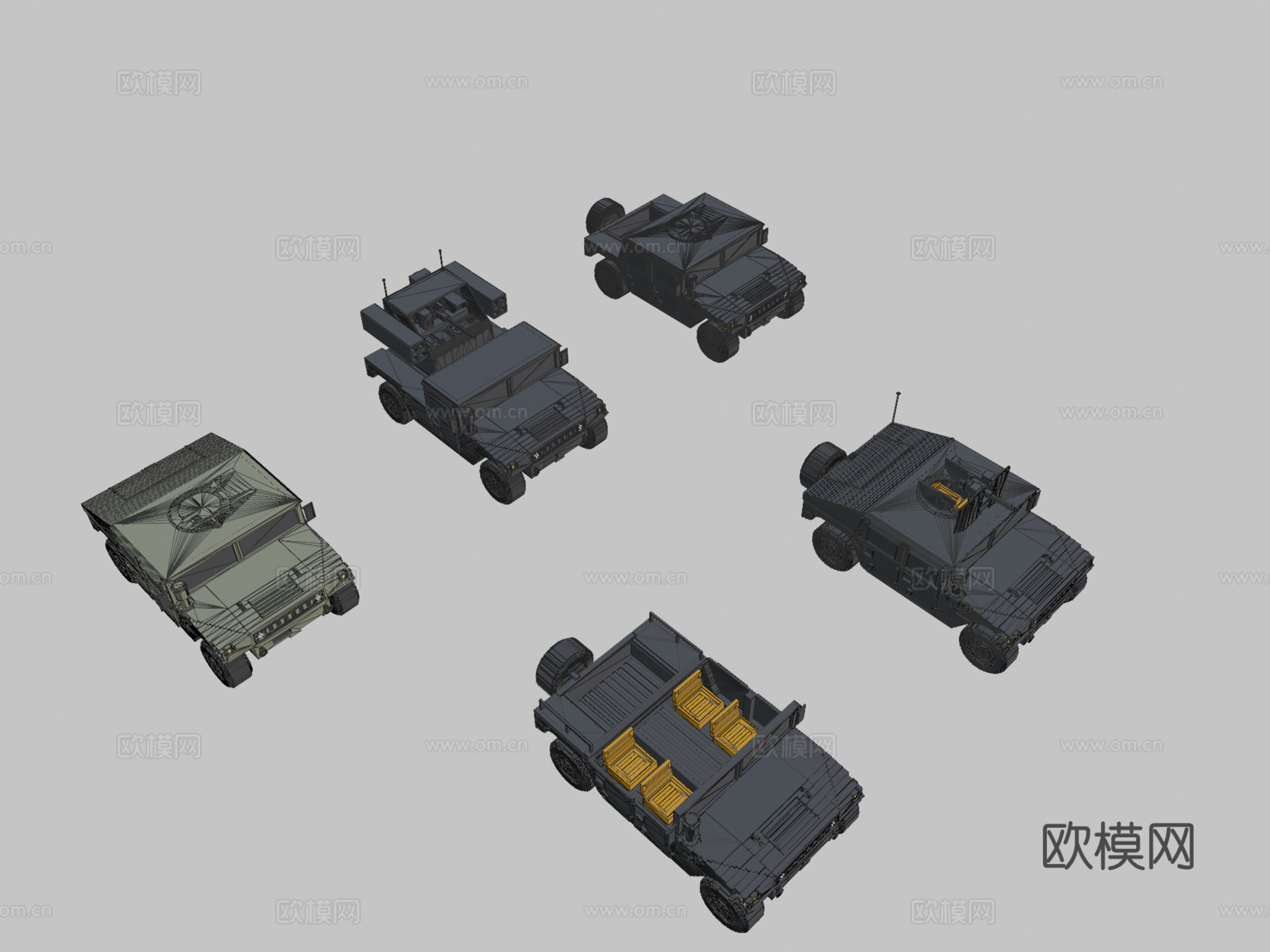 辆军用4x4车辆体素模型包su模型