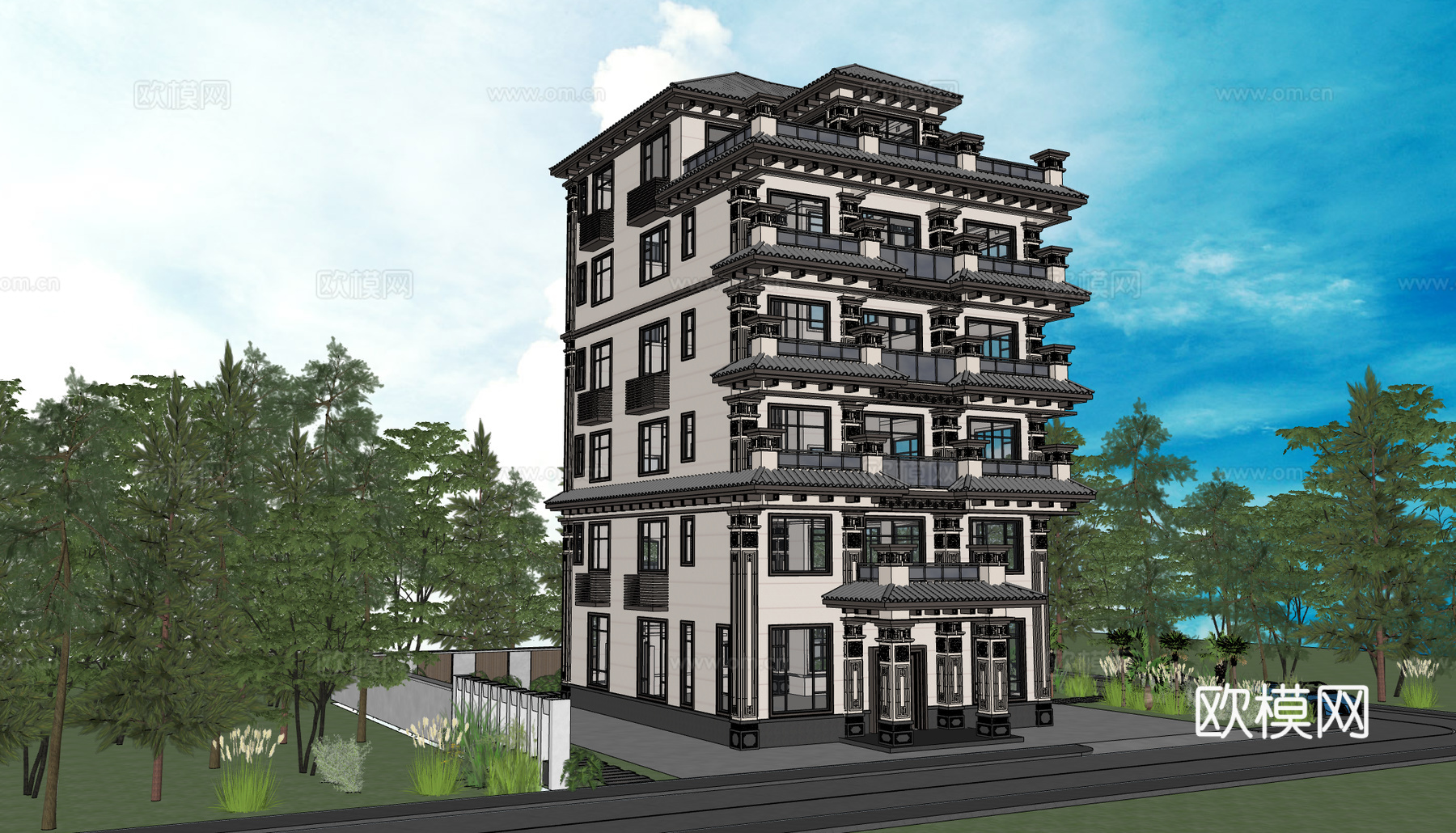 新中式su模型别墅su模型