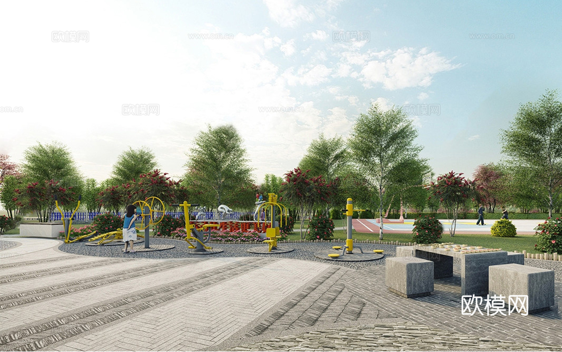 新中式乡村康养公园景观 户外公园su模型