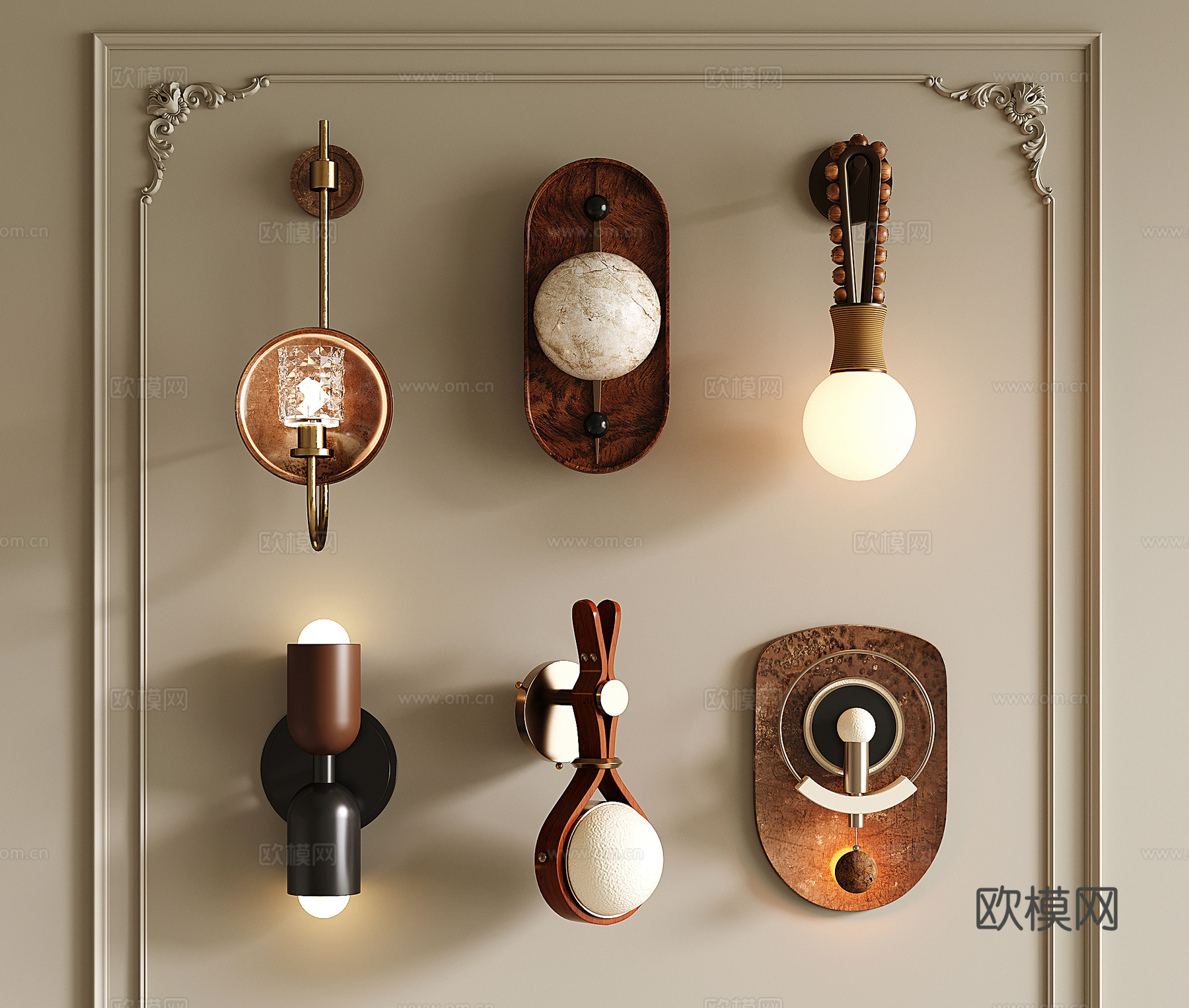 法式复古壁灯 中古风床头壁灯 装饰壁灯 玄关走廊壁灯su模型