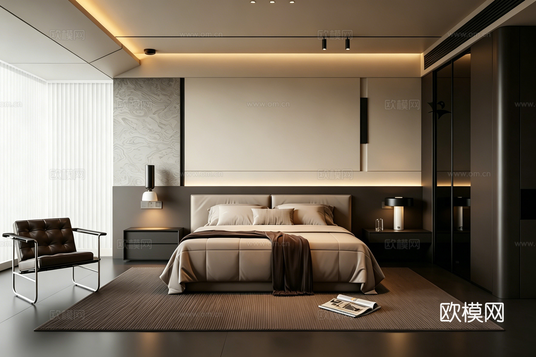 室内家装 卧室 家具 床 别墅 新中式 现代su模型