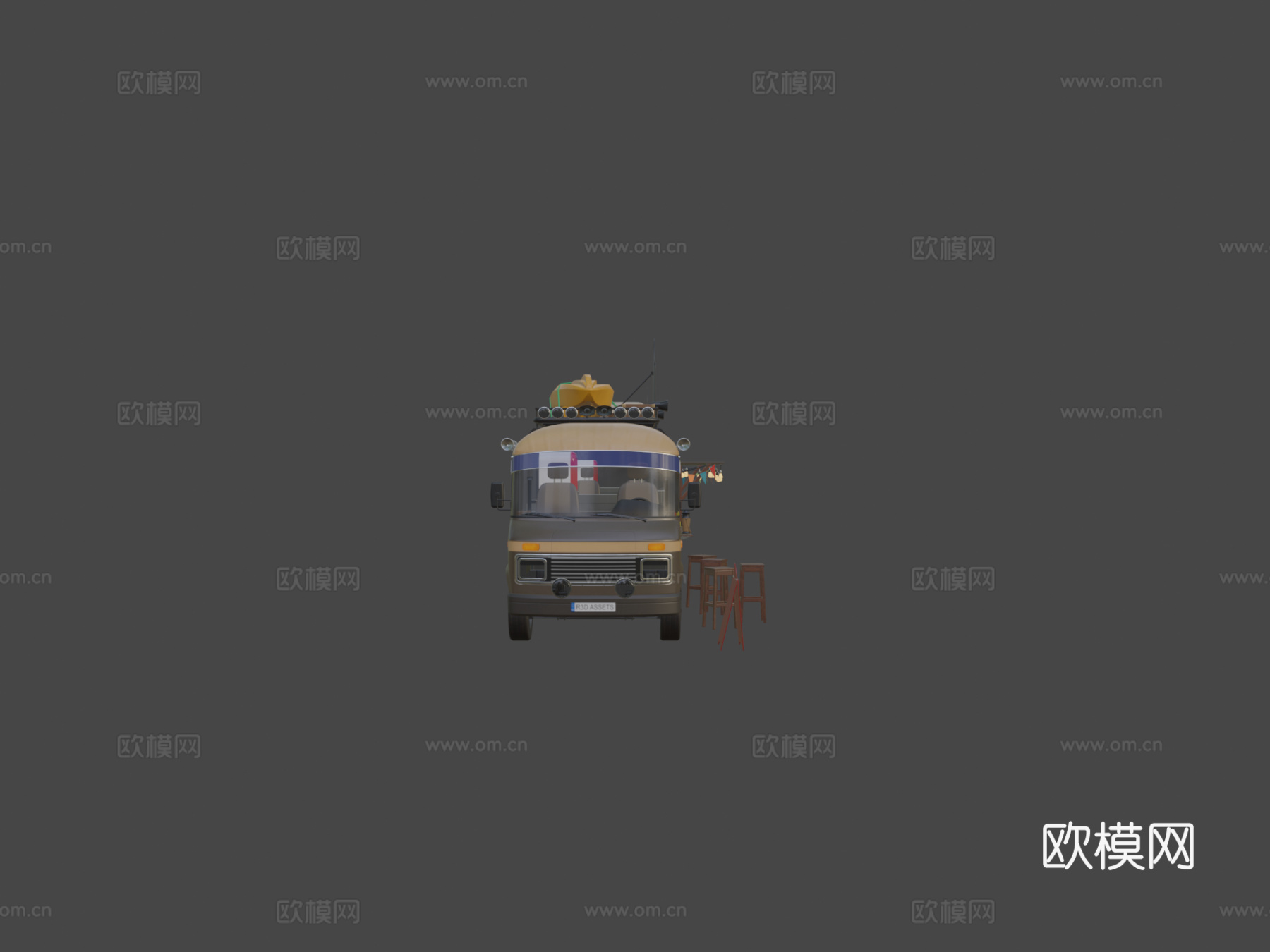 潮人餐车低多边形PBR 3D模型su模型