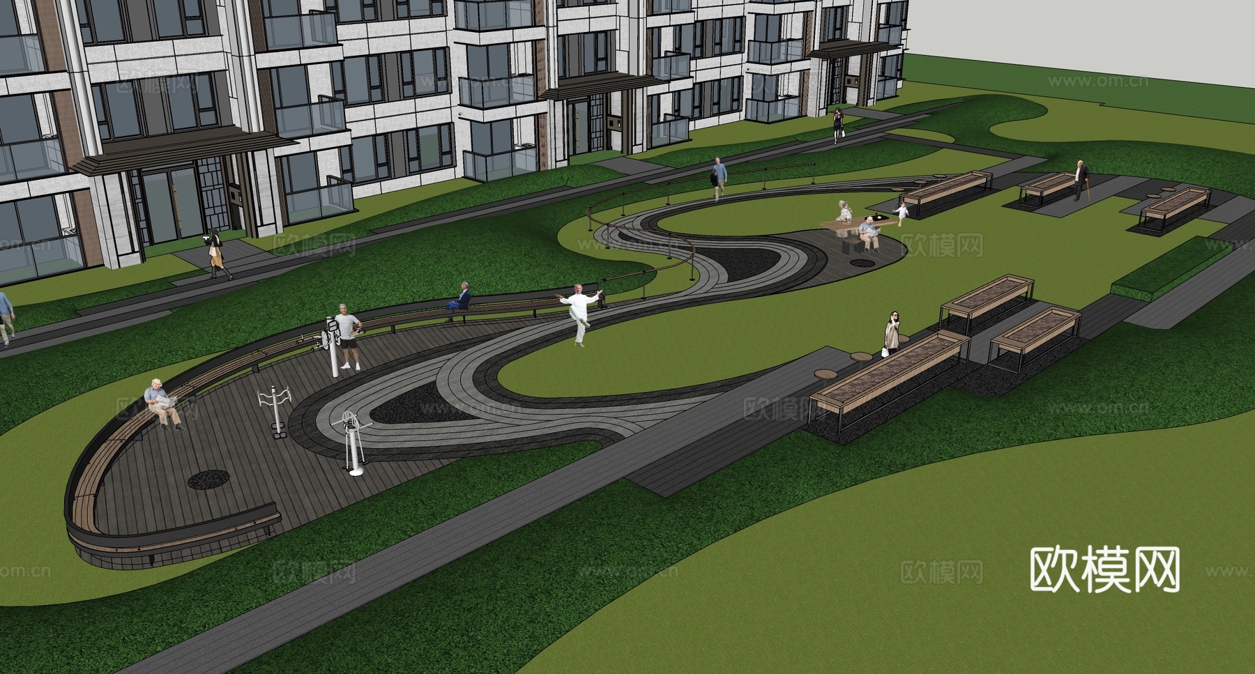 现代小区景观 老年康养 老人活动场地su模型