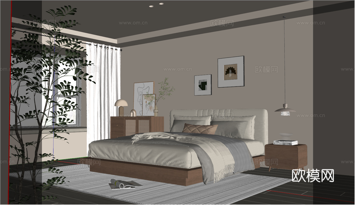 室内家装 卧室 家具 床 别墅 新中式 现代su模型