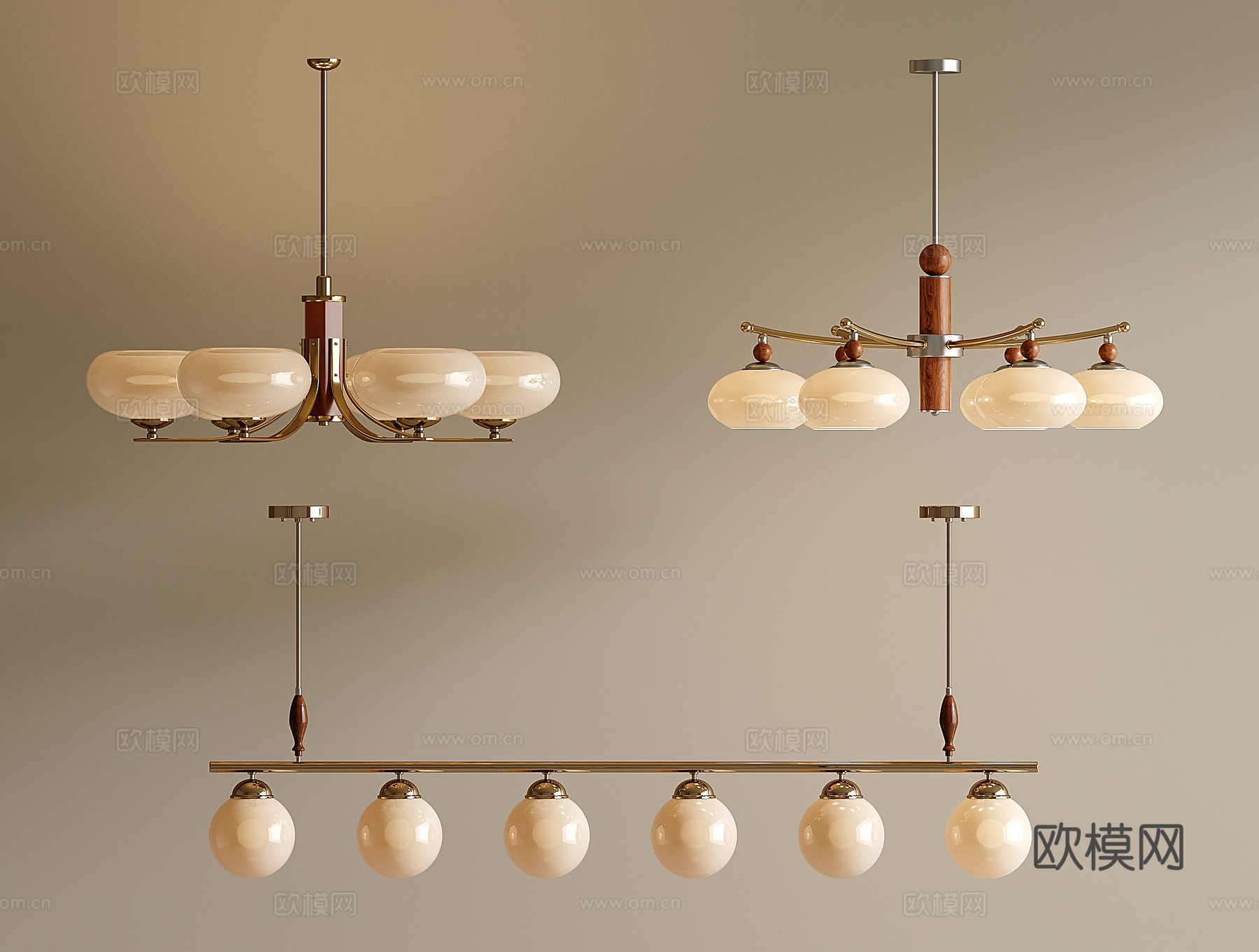 法式中古风吊灯 圆球吊灯 餐厅吊灯 卧室吊灯 木质金属吊灯su模型