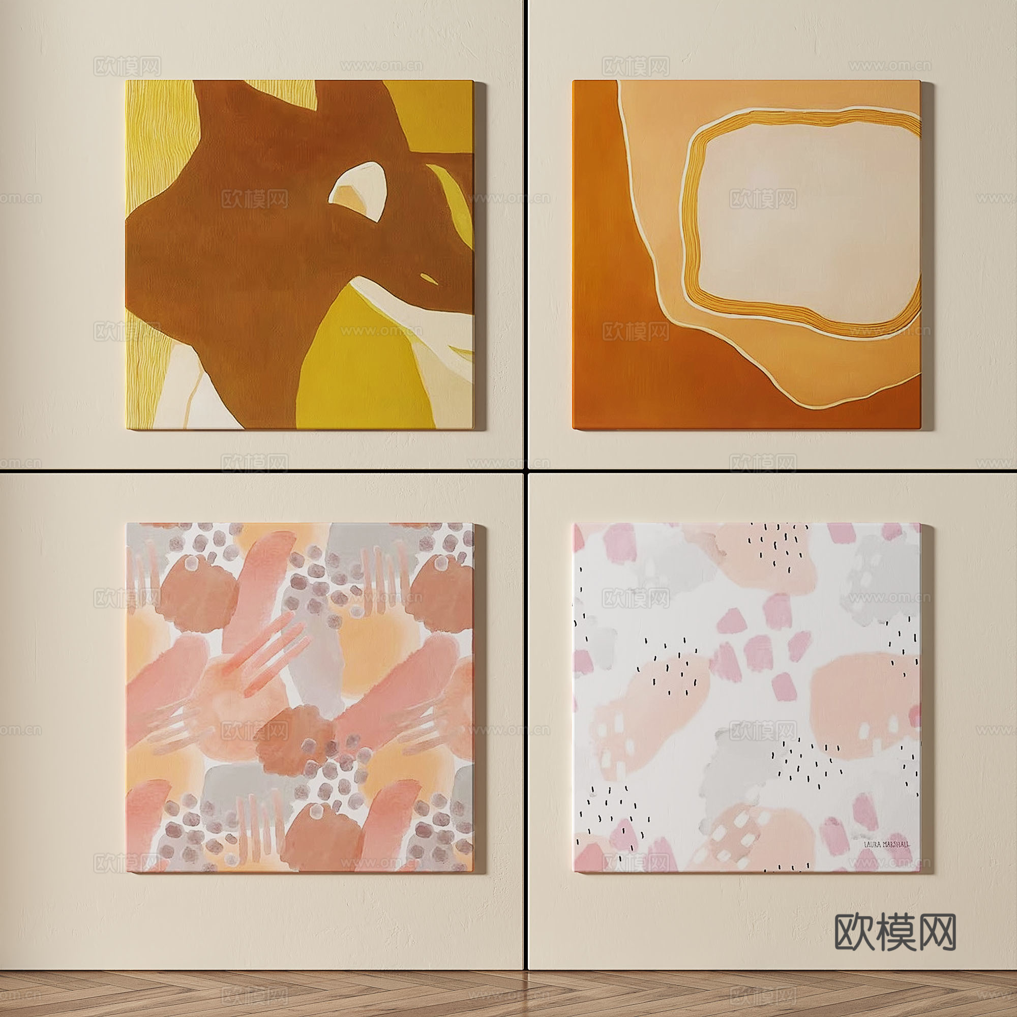 现代，简约，奶油风，抽象，艺术，组合画3d模型