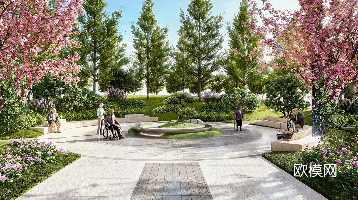 现代医院康养公园 医院中庭康养景观su模型