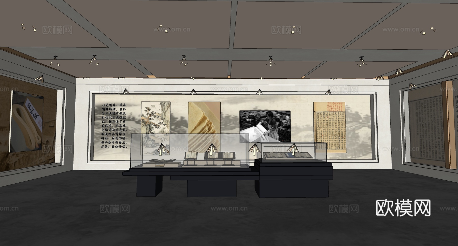 新中式非遗文化展厅 博物馆美术馆su模型