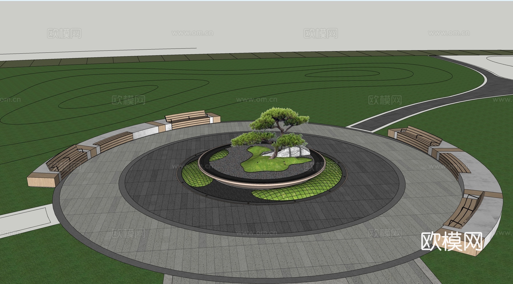 现代医院康养公园 医院中庭康养景观su模型