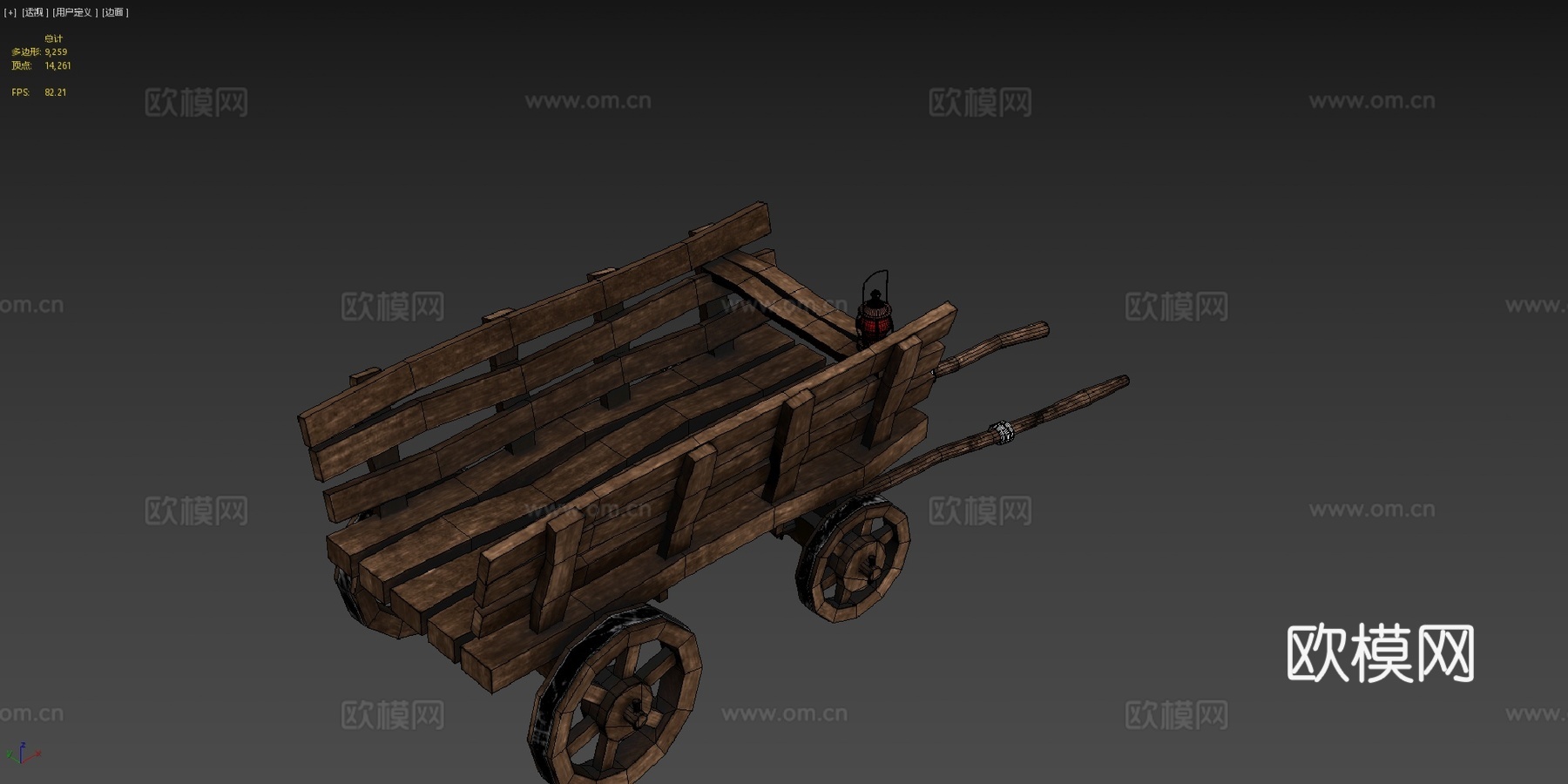 风格化 中世纪 手推车 带灯su模型