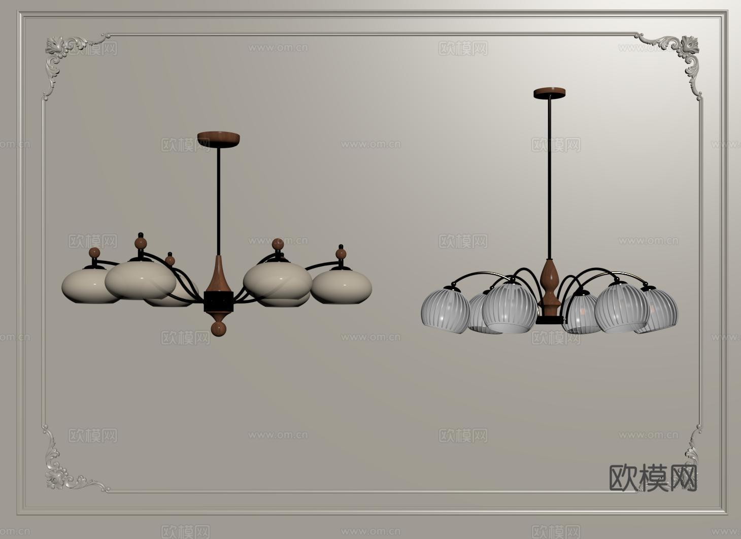 法式中古风吊灯 客厅主灯 卧室吊灯 木质金属吊灯su模型