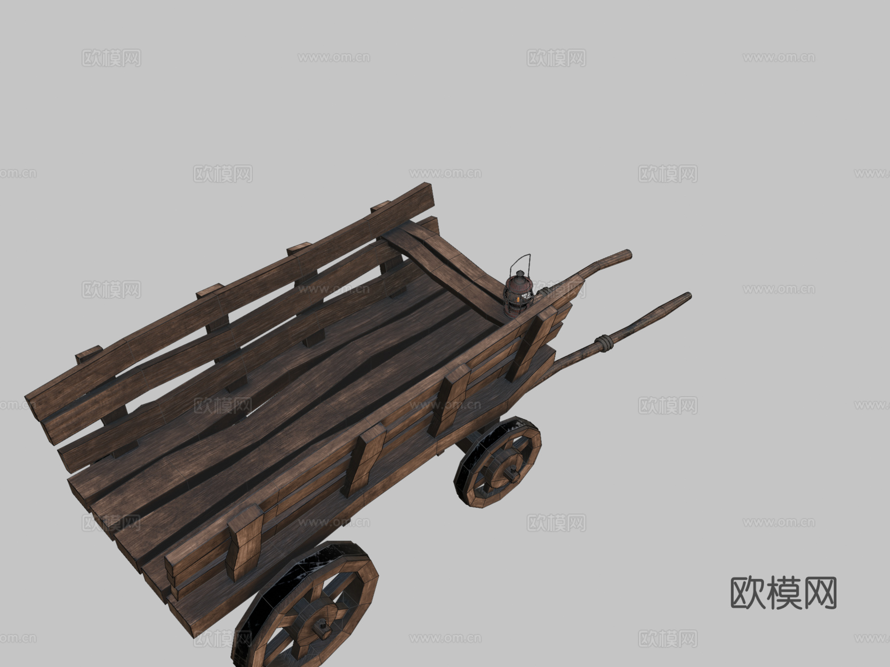 风格化 中世纪 手推车 带灯su模型