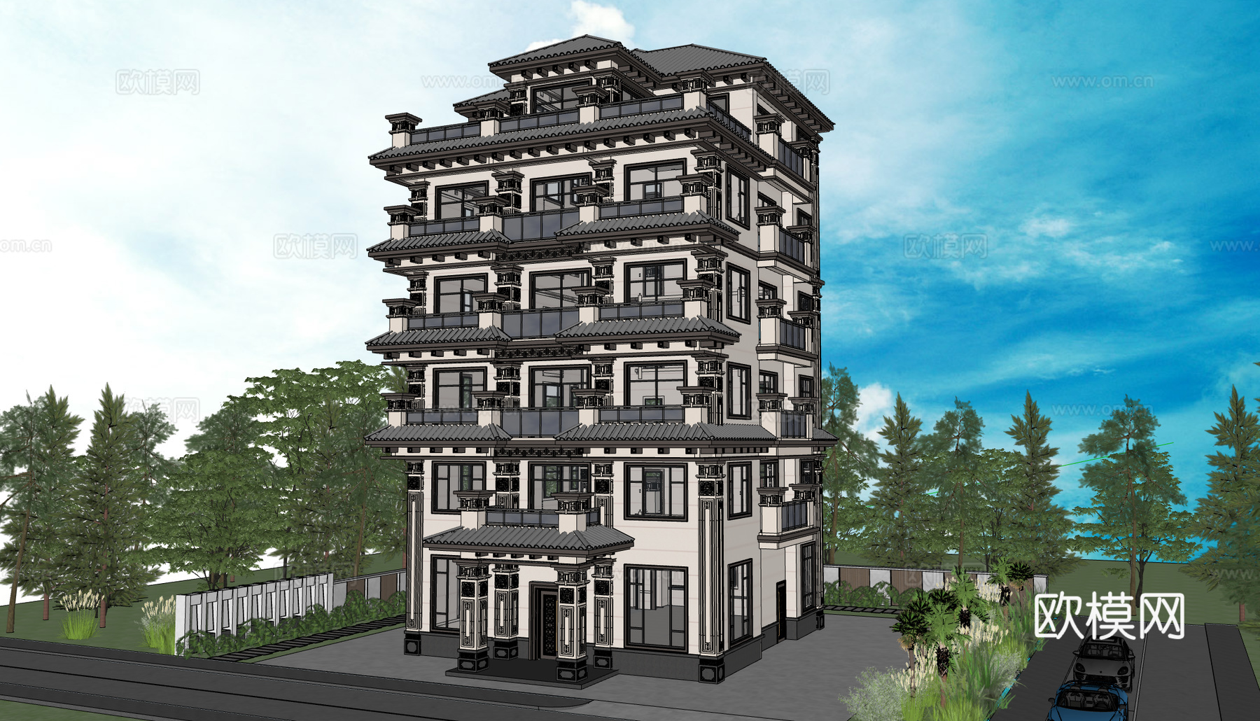 新中式su模型别墅su模型