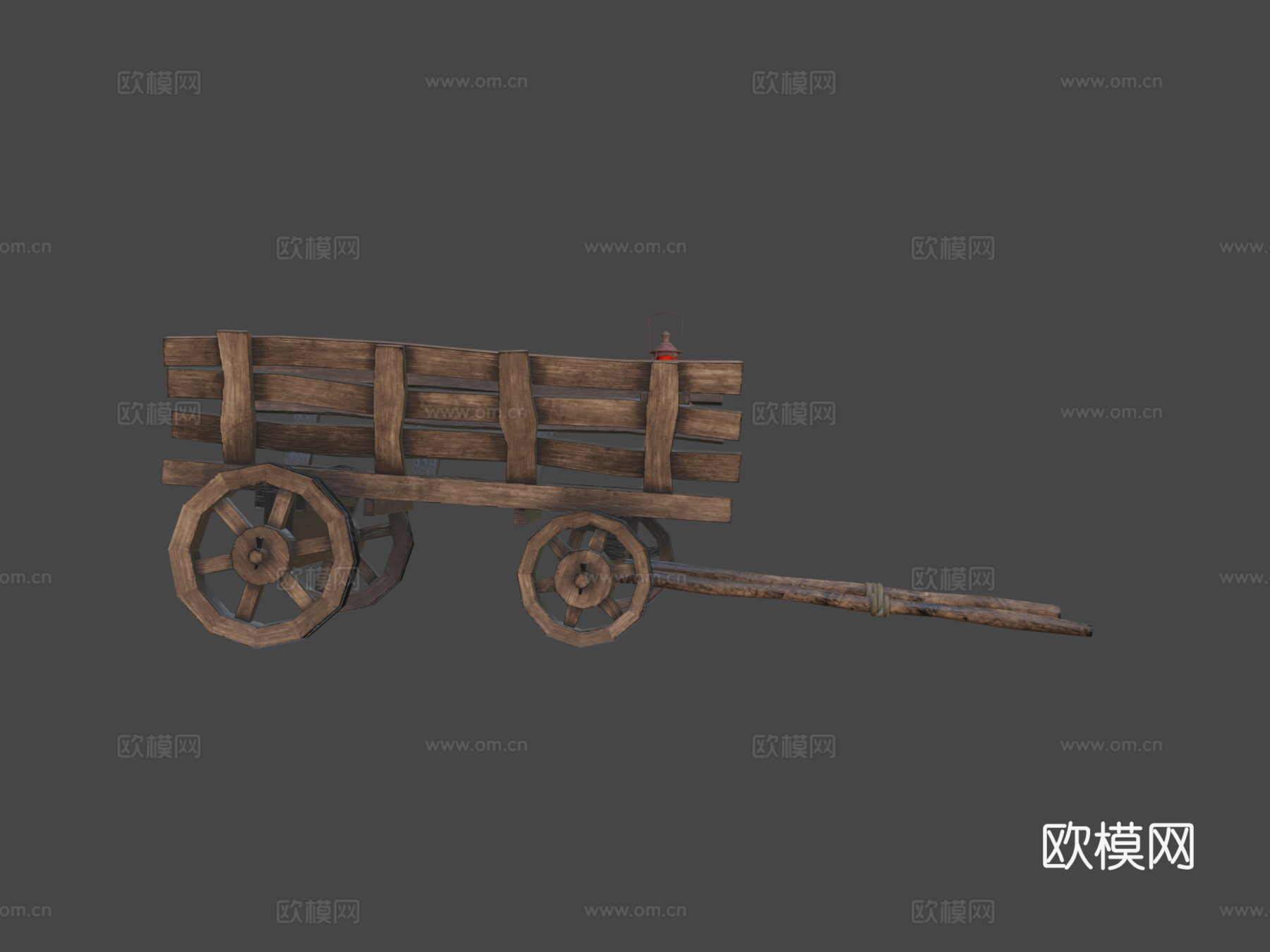 风格化 中世纪 手推车 带灯su模型