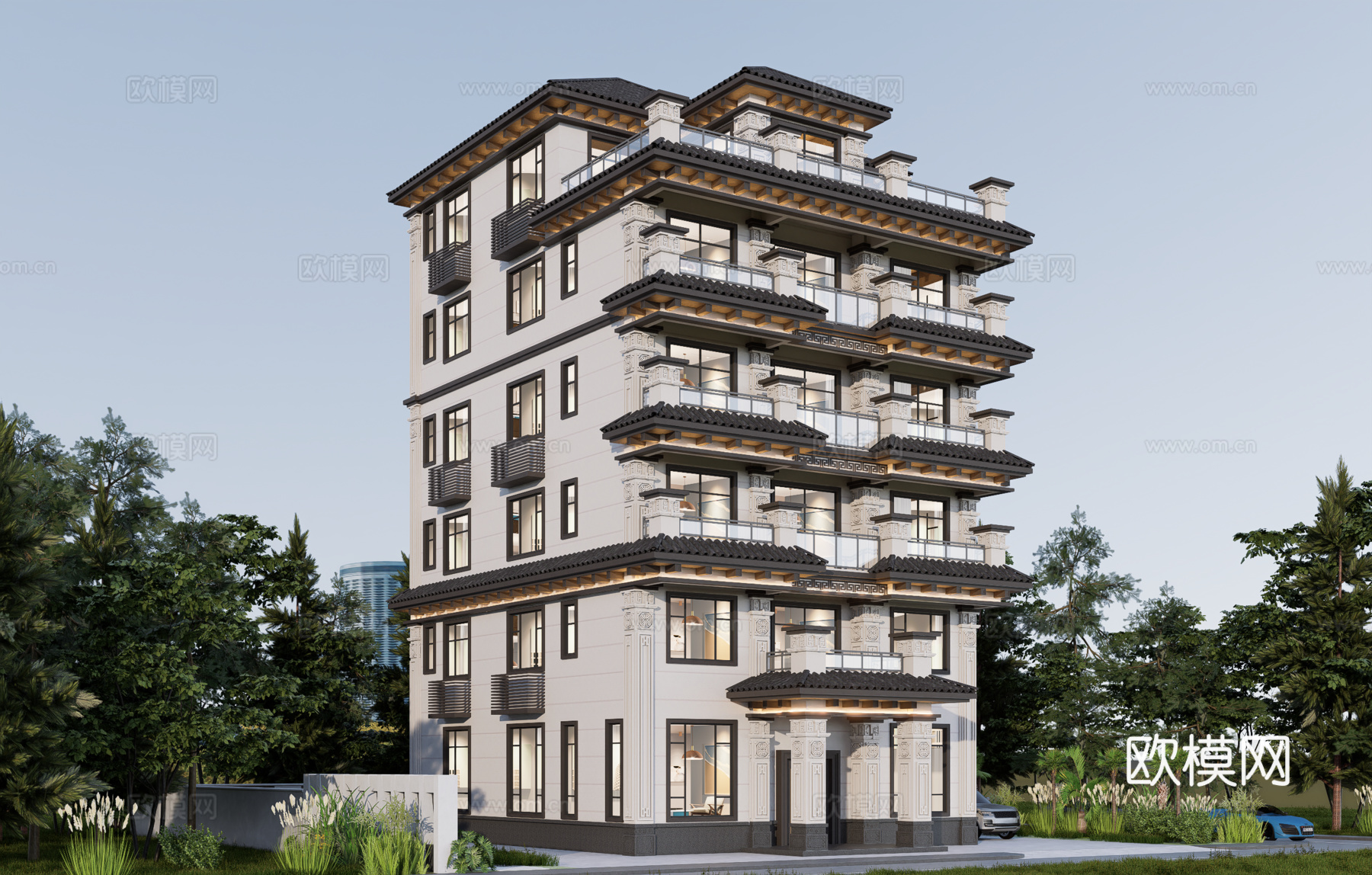新中式su模型别墅su模型
