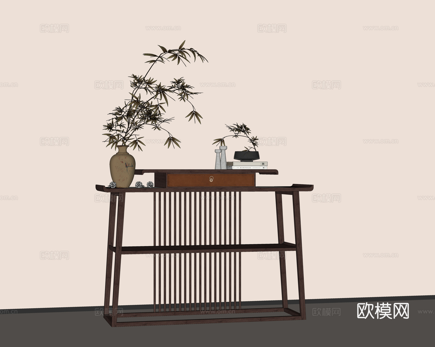 中式玄关端景台 饰品摆件su模型