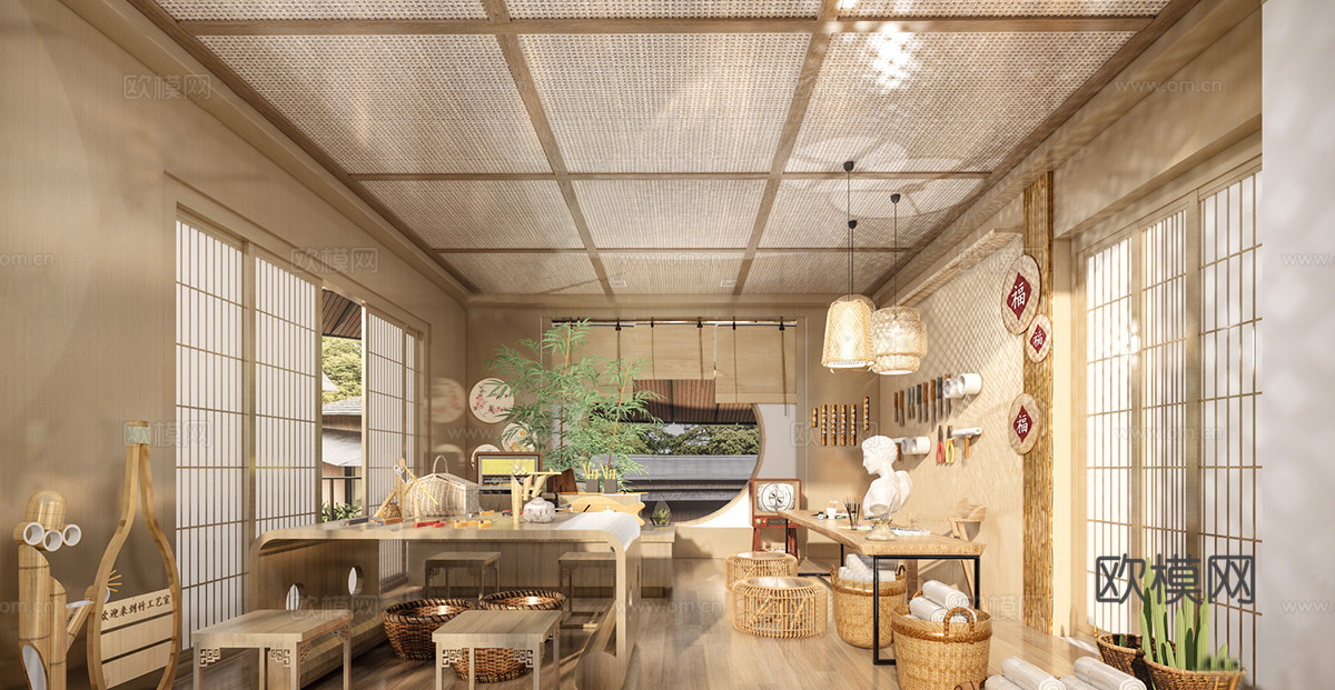 现代手工坊 乡村文化展览 图书馆 美术馆 手工工具su模型