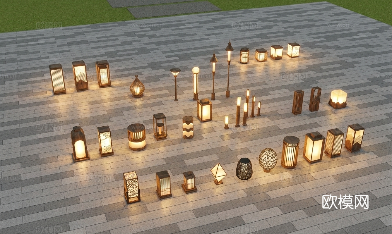 现代新中式景观灯  户外落地灯su模型