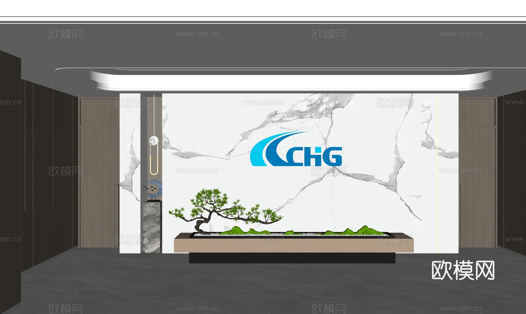 现代公司大堂_公司前台  大堂端景su模型