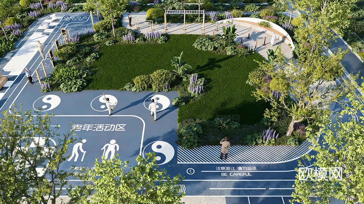 现代体育公园 康养花园 老年健身康养花园 老年健身活动区su模型