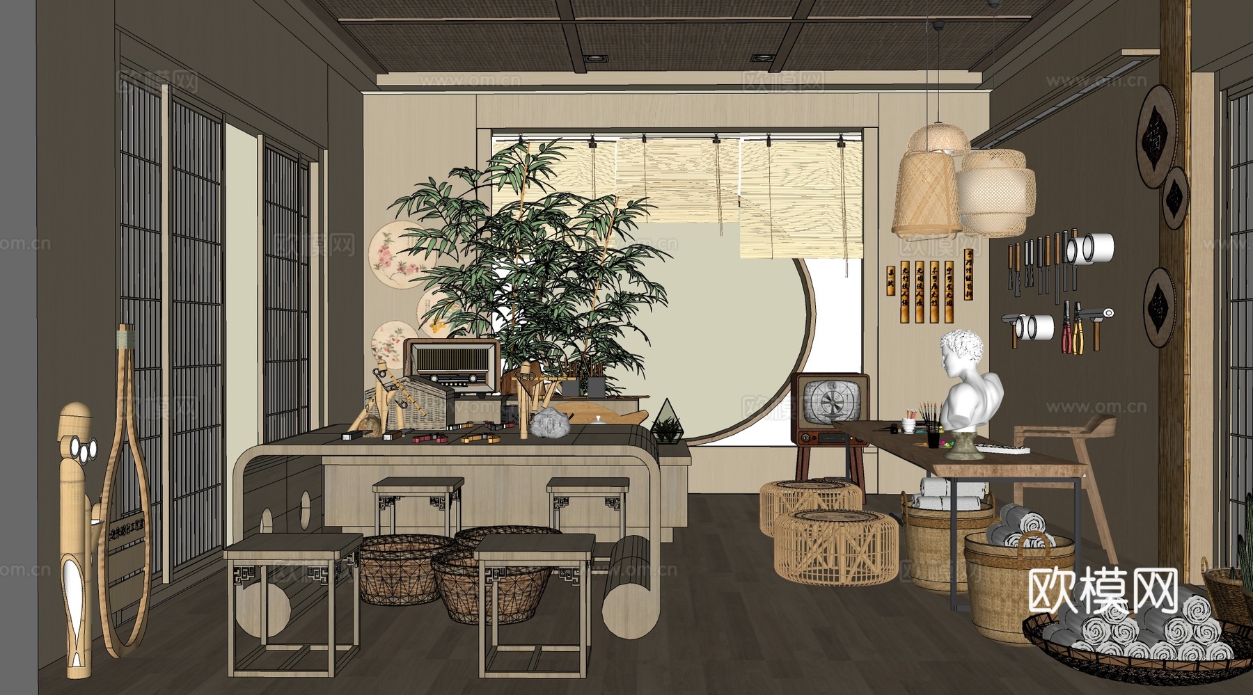 现代手工坊 乡村文化展览 图书馆 美术馆 手工工具su模型