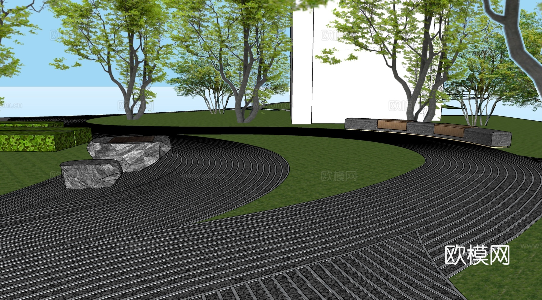 现代小区景观公园 康养公园 养生公园景观su模型