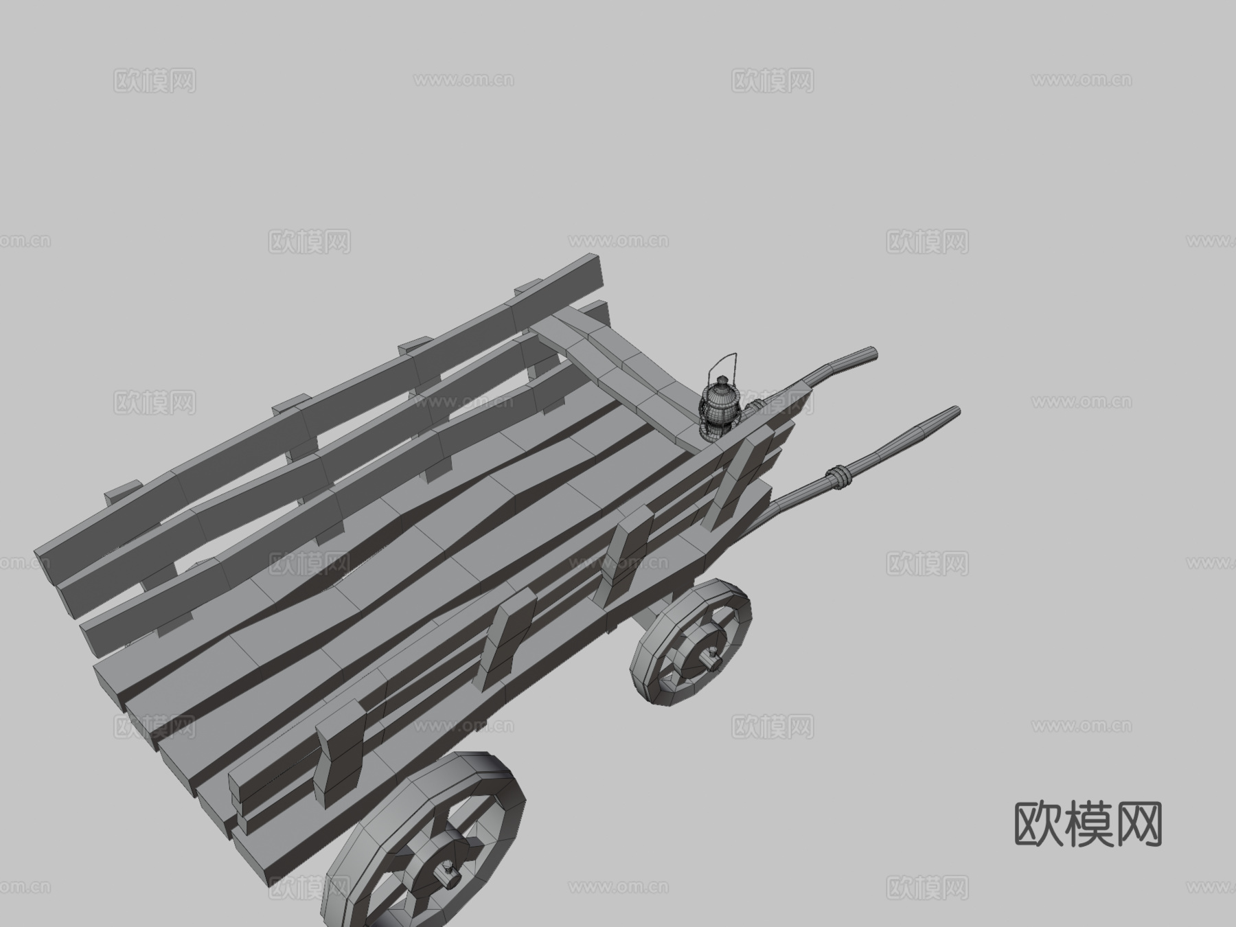 风格化 中世纪 手推车 带灯su模型
